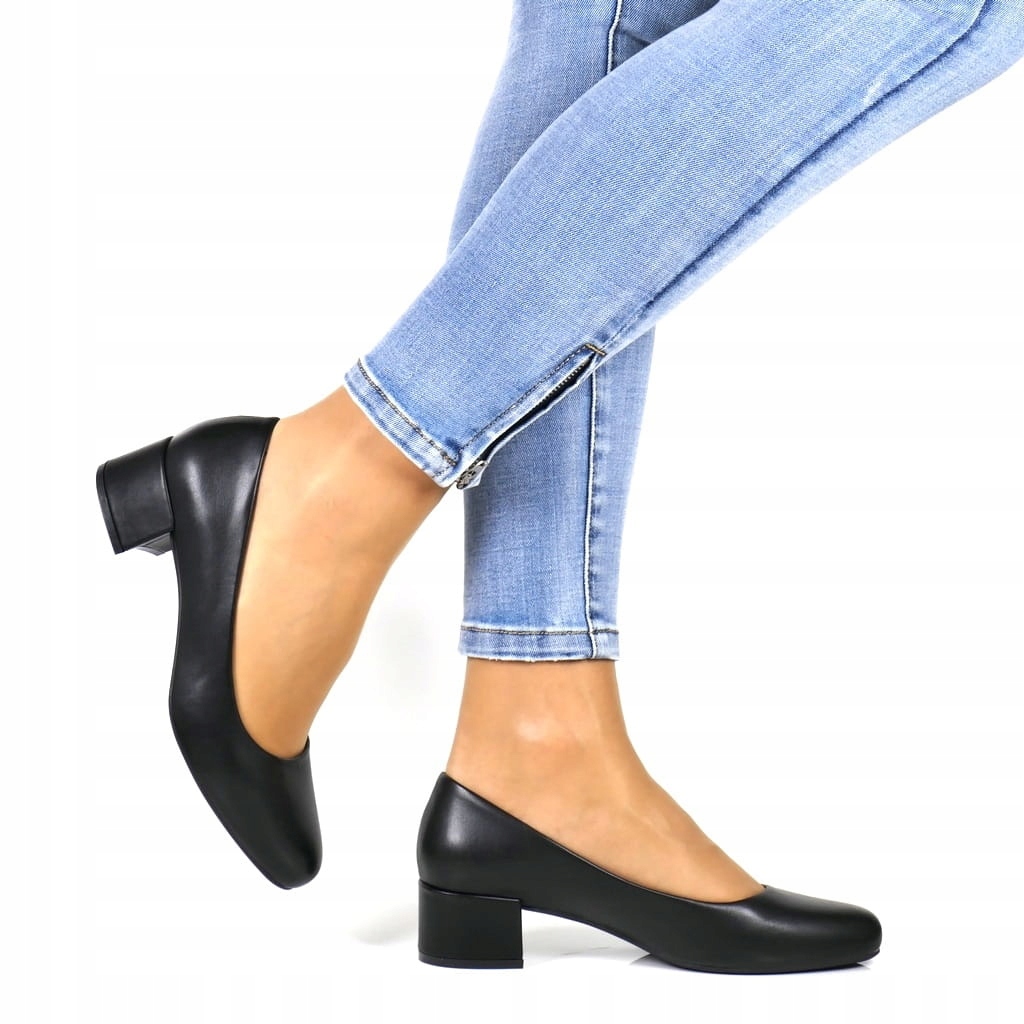 iButy DAMSKIE BUTY CZÓŁENKA NA NISKIM OBCASIE CZARNE LICOWE WKŁADKA SKÓRA Rozmiar 39