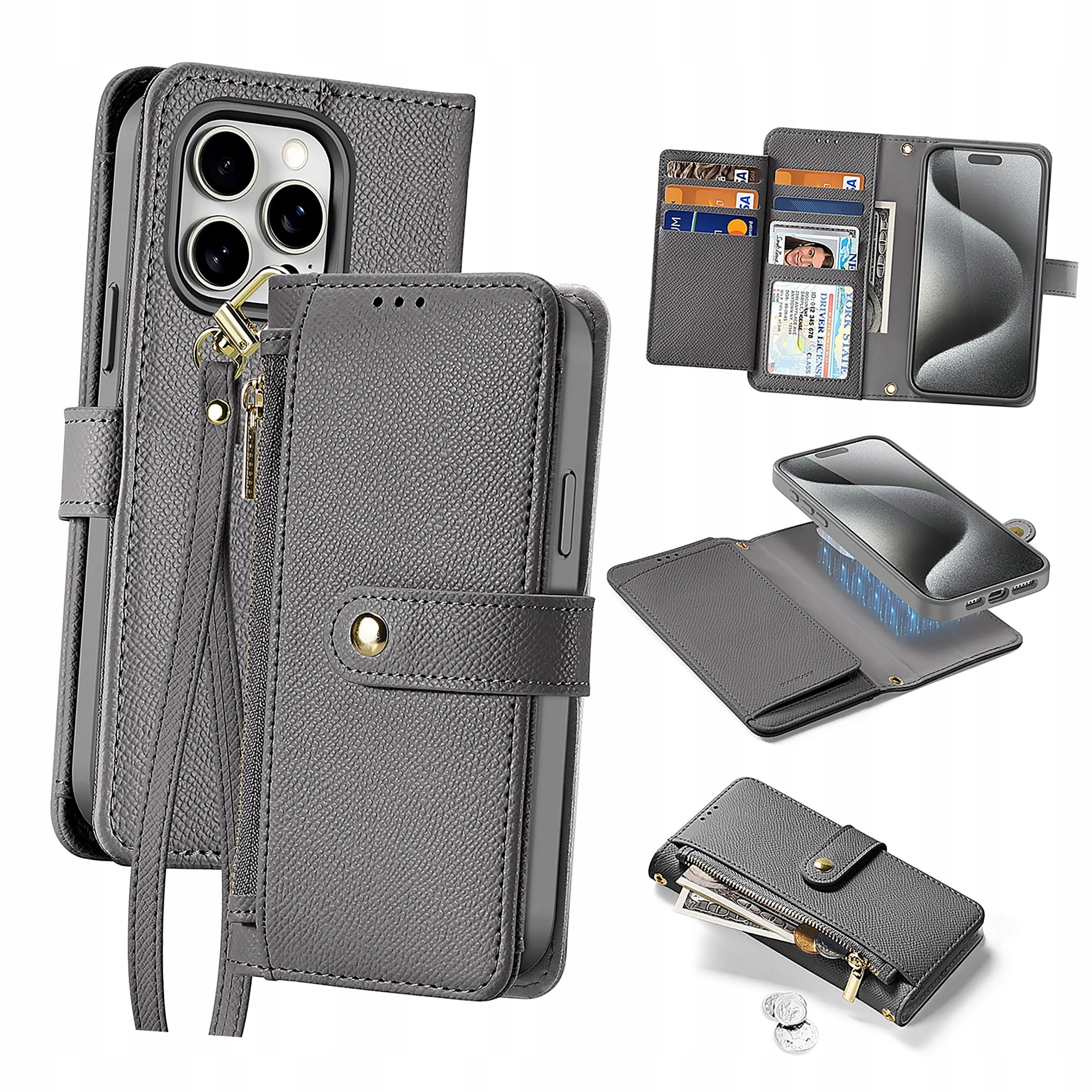 Etui skórzane Dux Ducis Lawa do iPhone 15 Pro szare