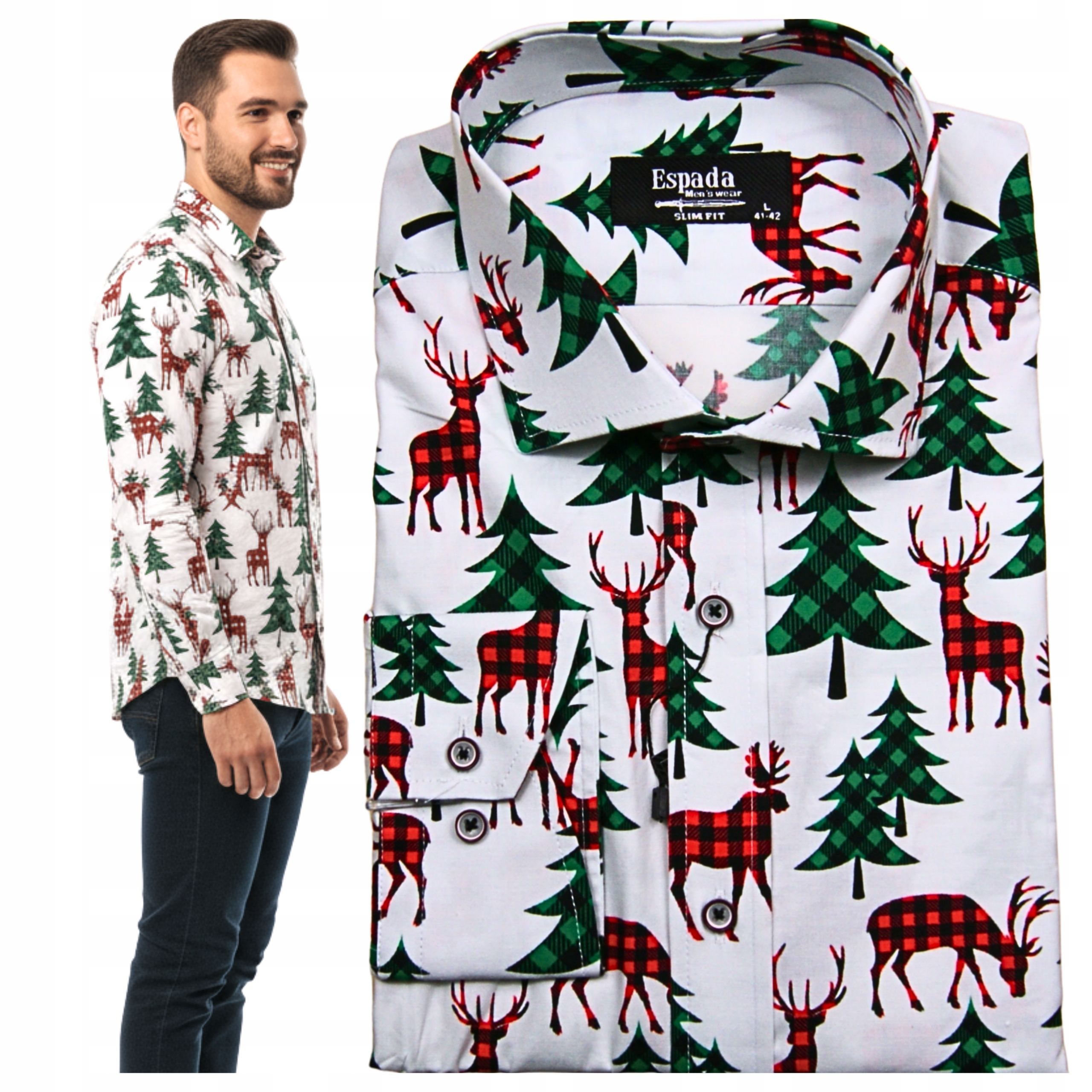 Košile *M 39-40 * Pánská vánoční elegantní vánoční stromky a soby