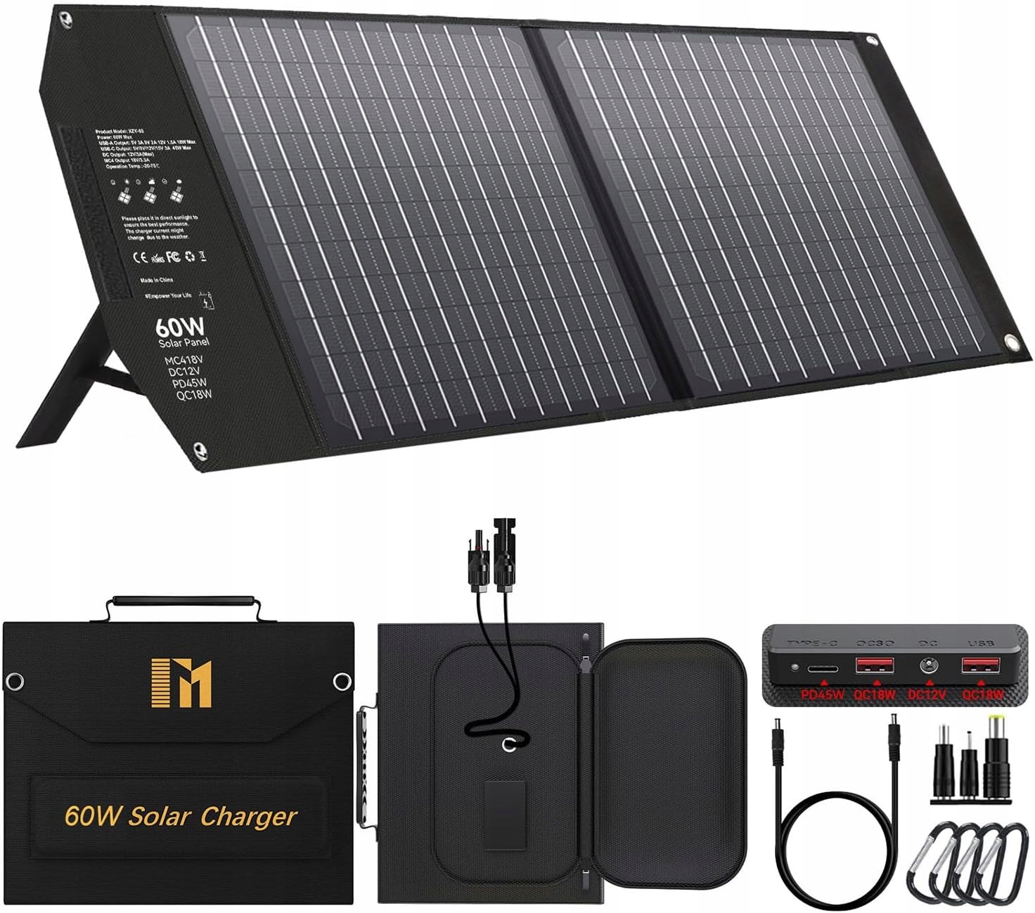 Mesuvida solárny panel 60 W skladací 18V MC4 12V DC Usb QC3.0 prenosný