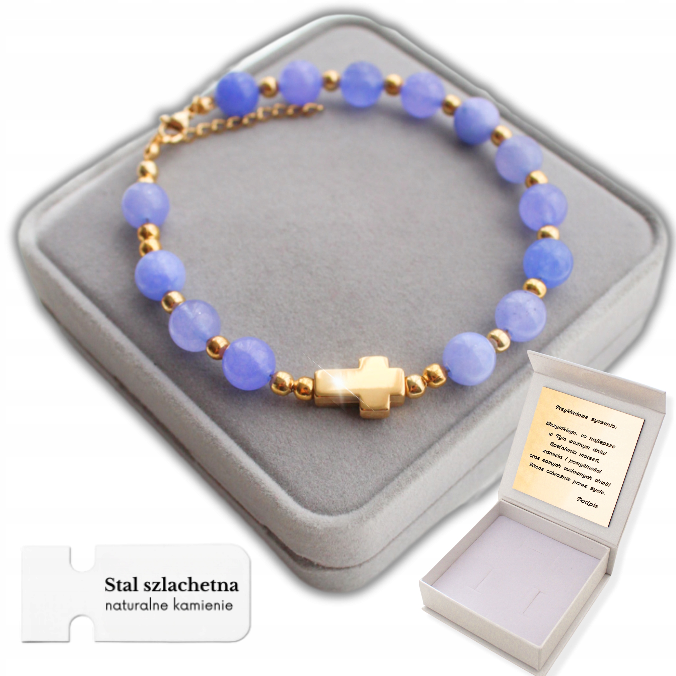 Zlatý Pánský Náramek Růženec s kameny Desítka na ruku s křížem