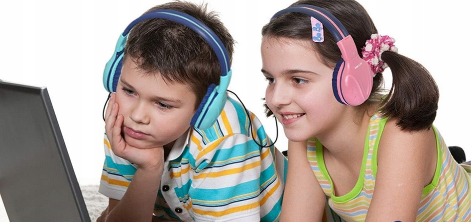 Dětská Bluetooth sluchátka 2ks Simolio přes uši, mátově růžová pouzdro