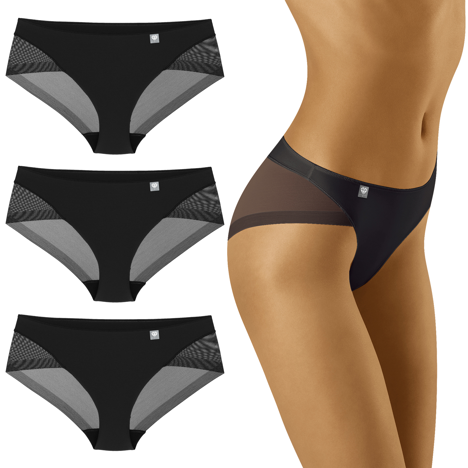 Wolbar Diamond 3517 3-pack Dámské kalhotky Kalhotky černé L