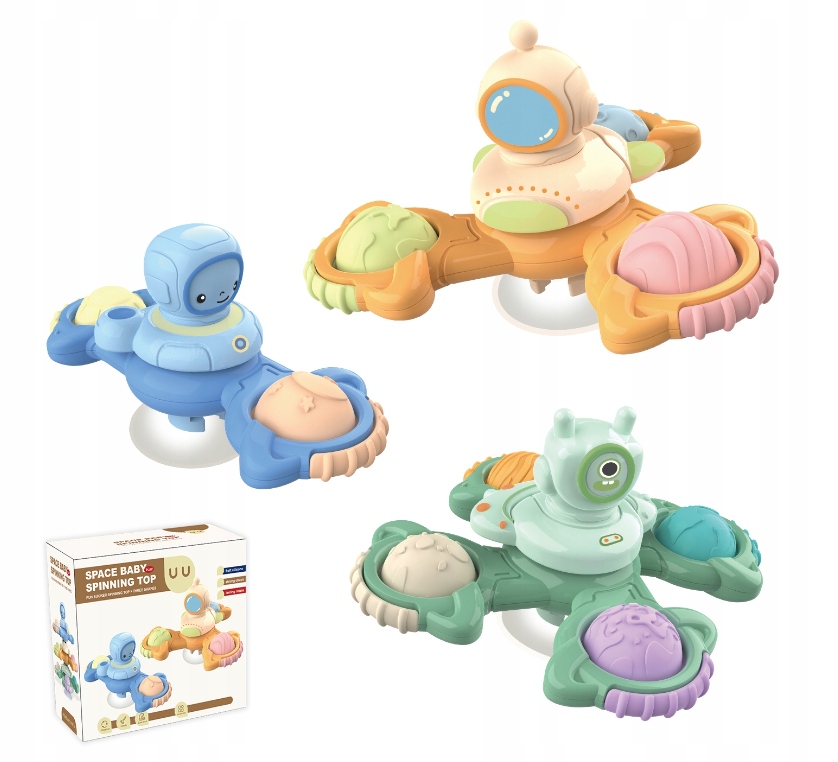 FIDGET SPINNER Z PRZYSSAWKĄ SENSORYCZNĄ KĄPIEL PREZENT GRZECHOTKA 3 SZTUKI