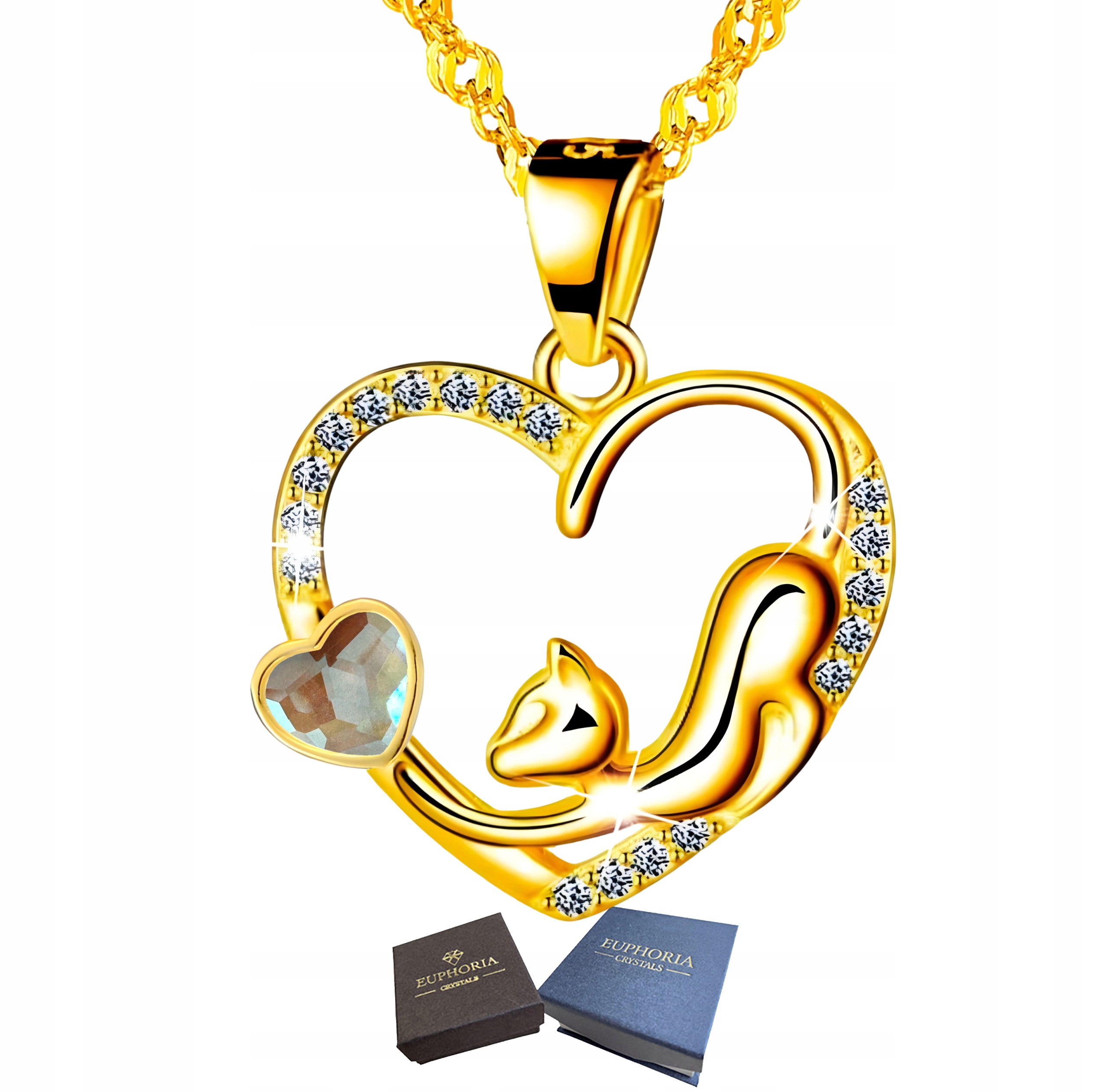 Zlatý náhrdelník Stříbro 925 Srdce s kočkou jako Dárek pro ženu Šperky