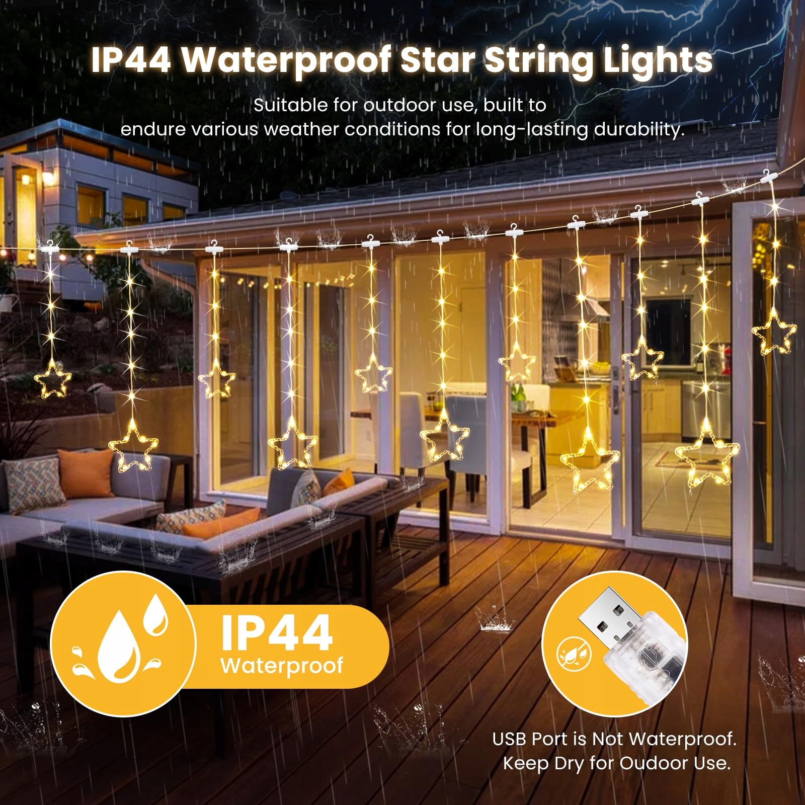 Kurtyna Świetlna Gwiazdki LED Z Haczykami USB Na Okno 144 LED DazSpirit — miniatura 6