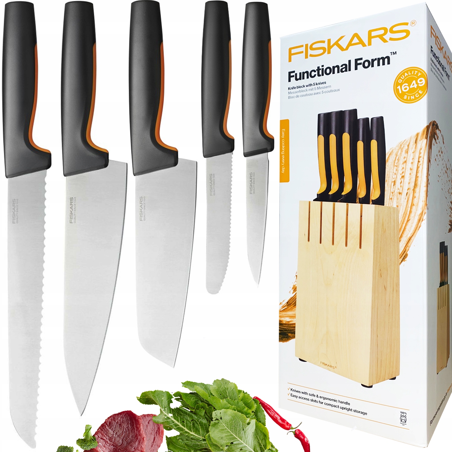 

Fiskars Ff Komplet Zestaw 5 noży szefa w bloku