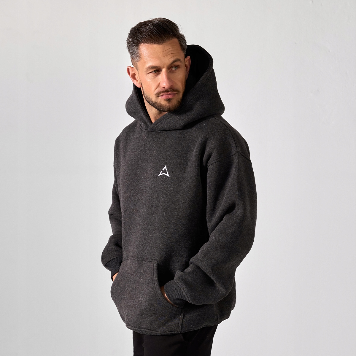 Allwear Bluza Męska Graphite Melange Z Kapturem Kangurek Bawełniania M
