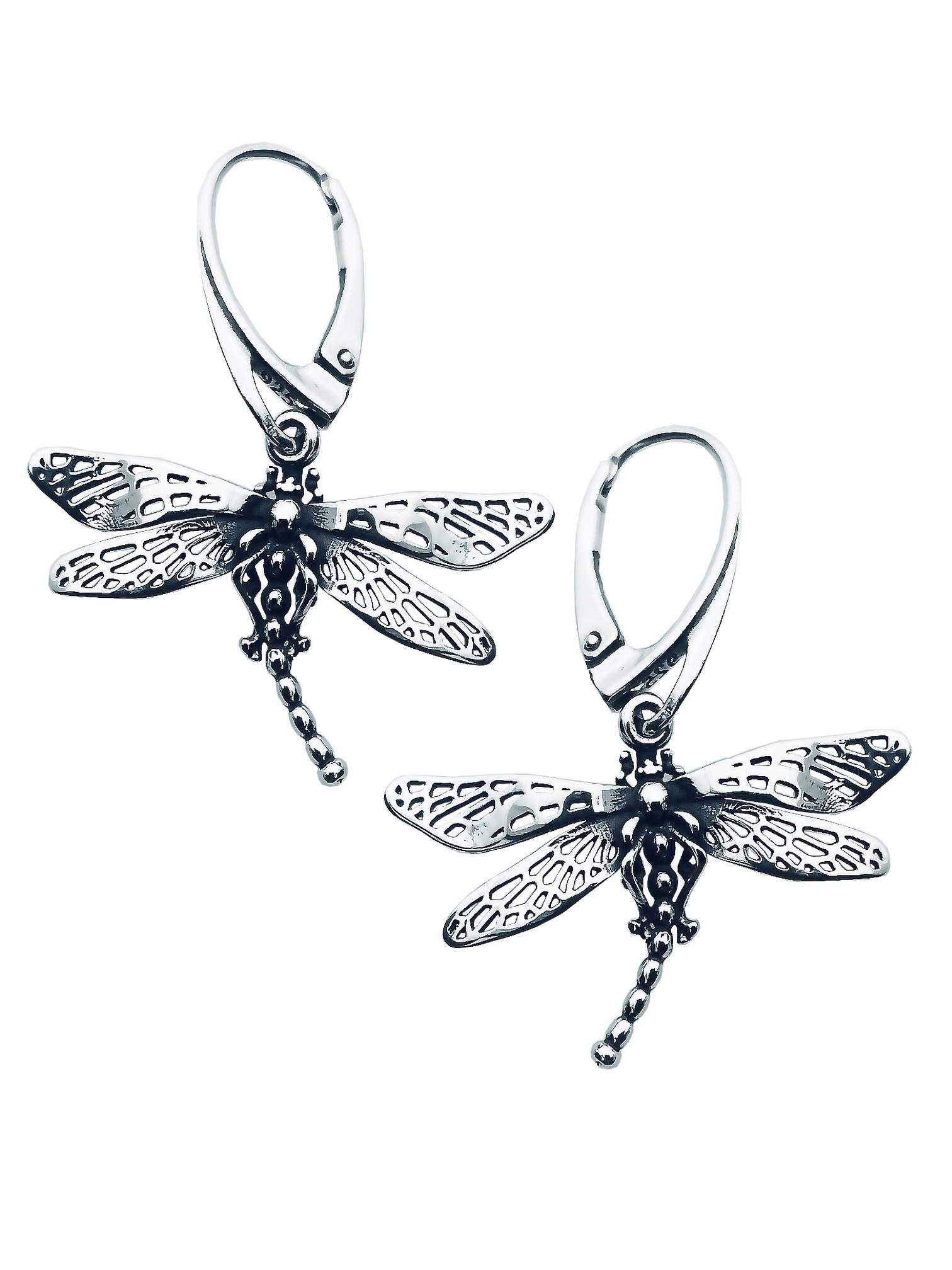 Stříbrné náušnice, závěsné, vážky, oxidované vintage