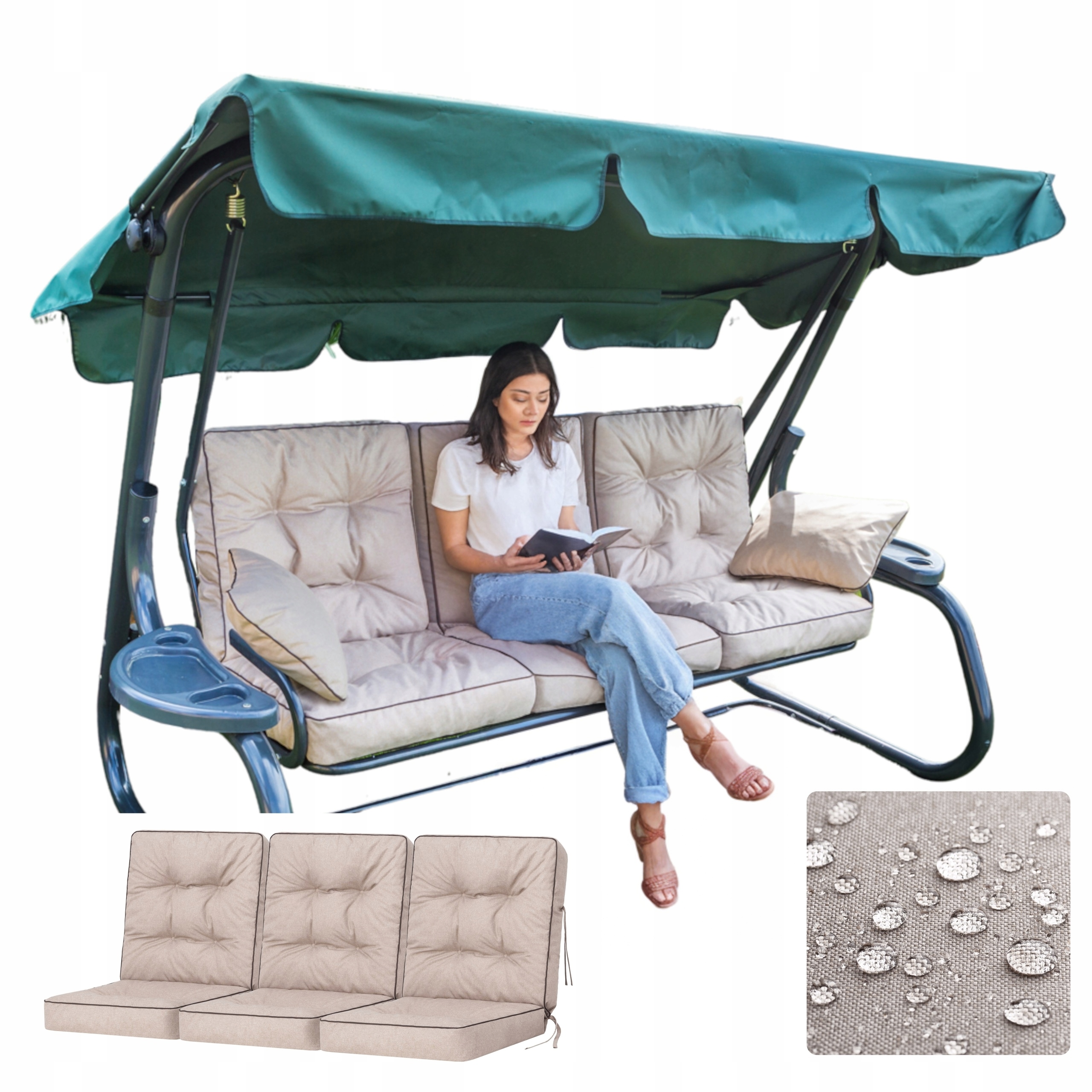 Vankúš na hojdačku, záhradnú lavičku Sada 3 ks Vodotesný proti Uv žiareniu 150 cm