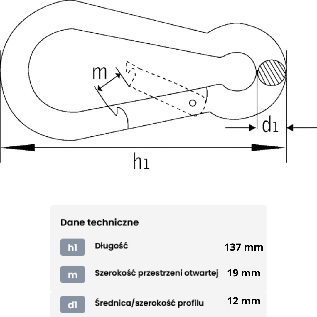 Karabińczyk zwykły ocynkowany 12mm Długość 140 mm