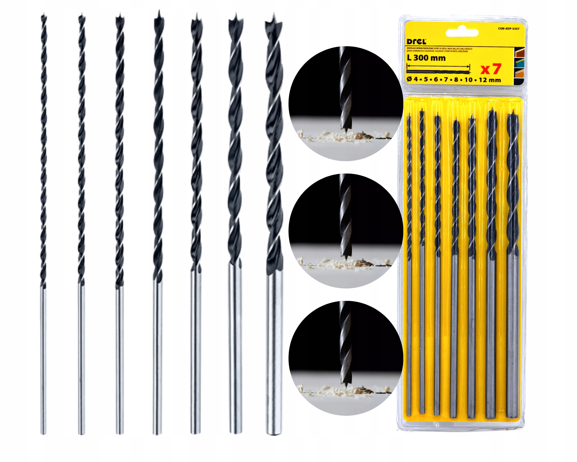 WIERTŁA DO DREWNA 4-12 PRZEDŁUŻANE DŁUGIE 7 szt Zastosowanie do drewna