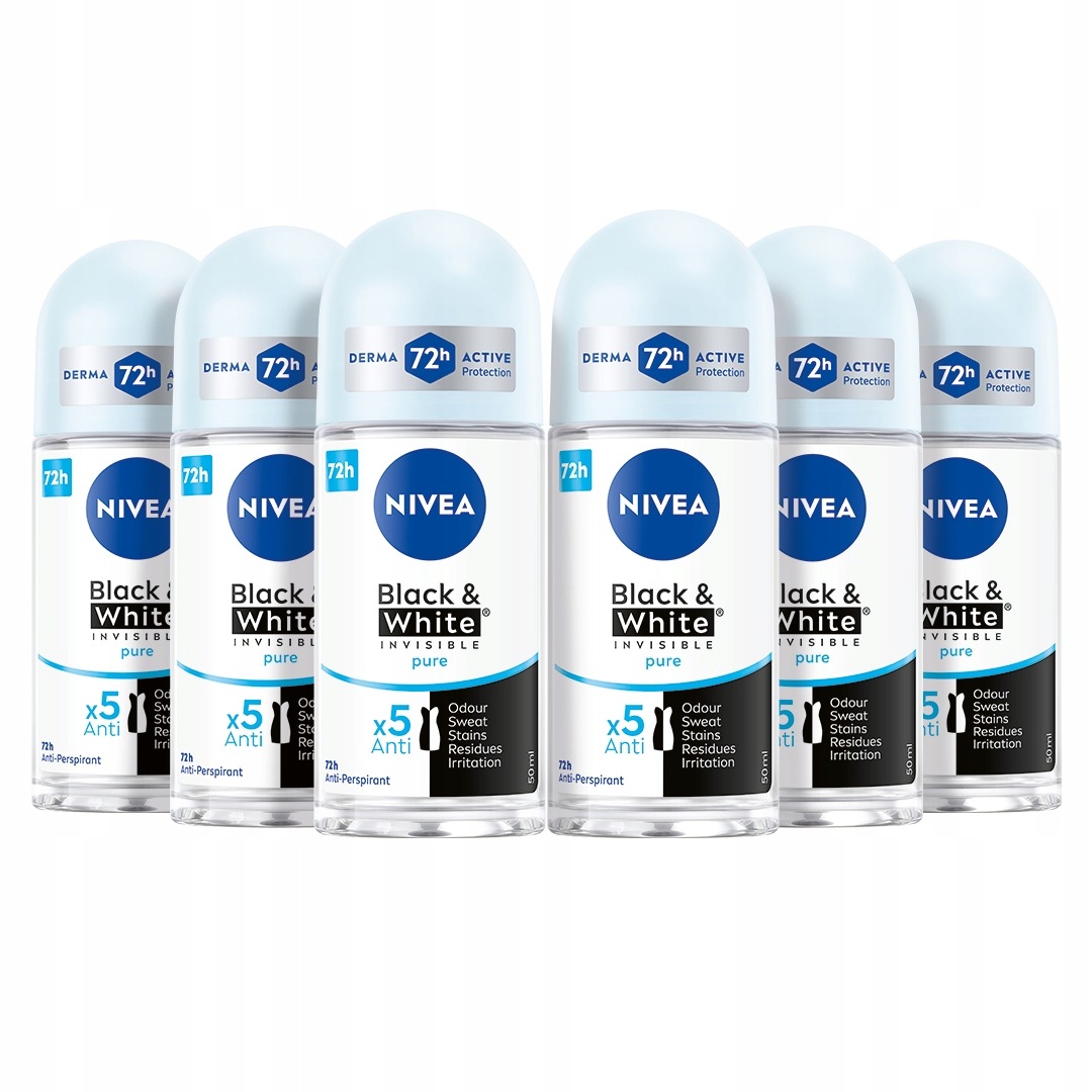 Nivea Black&White Pure Dámský antiperspirantový kuličkový set 72h 50ml x6