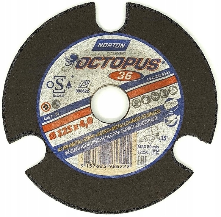 Tarcza do szlifowania NORTON OCTOPUS 125 x 4,0 A36 x10 Średnica tarczy 125mm