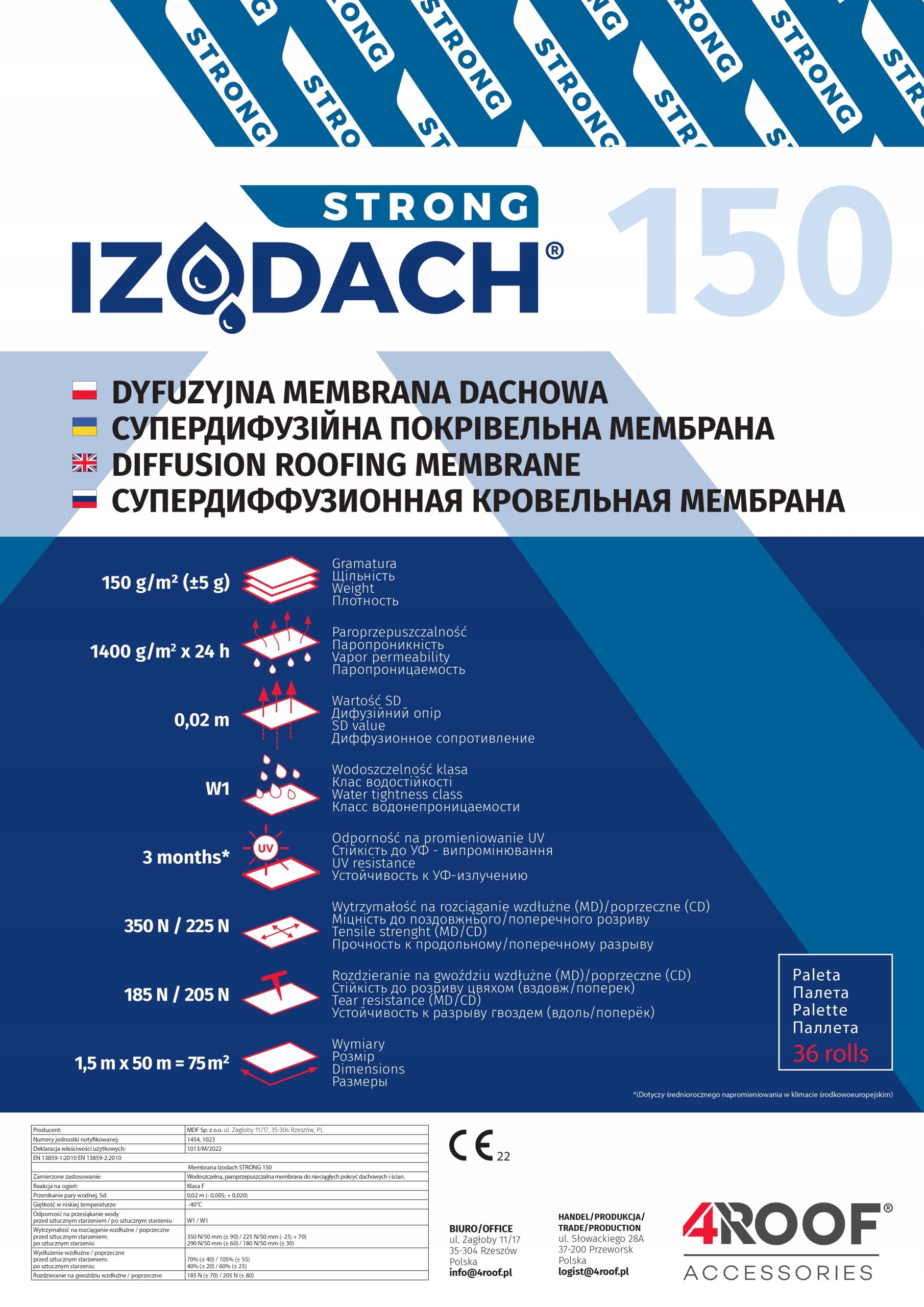 Membrana dachowa IZODACH STRONG 150 gr/m² Marka inna