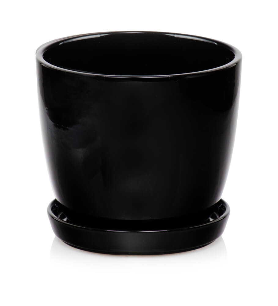 

Czarna doniczka ceramiczna z podstawką 24cm Polnix