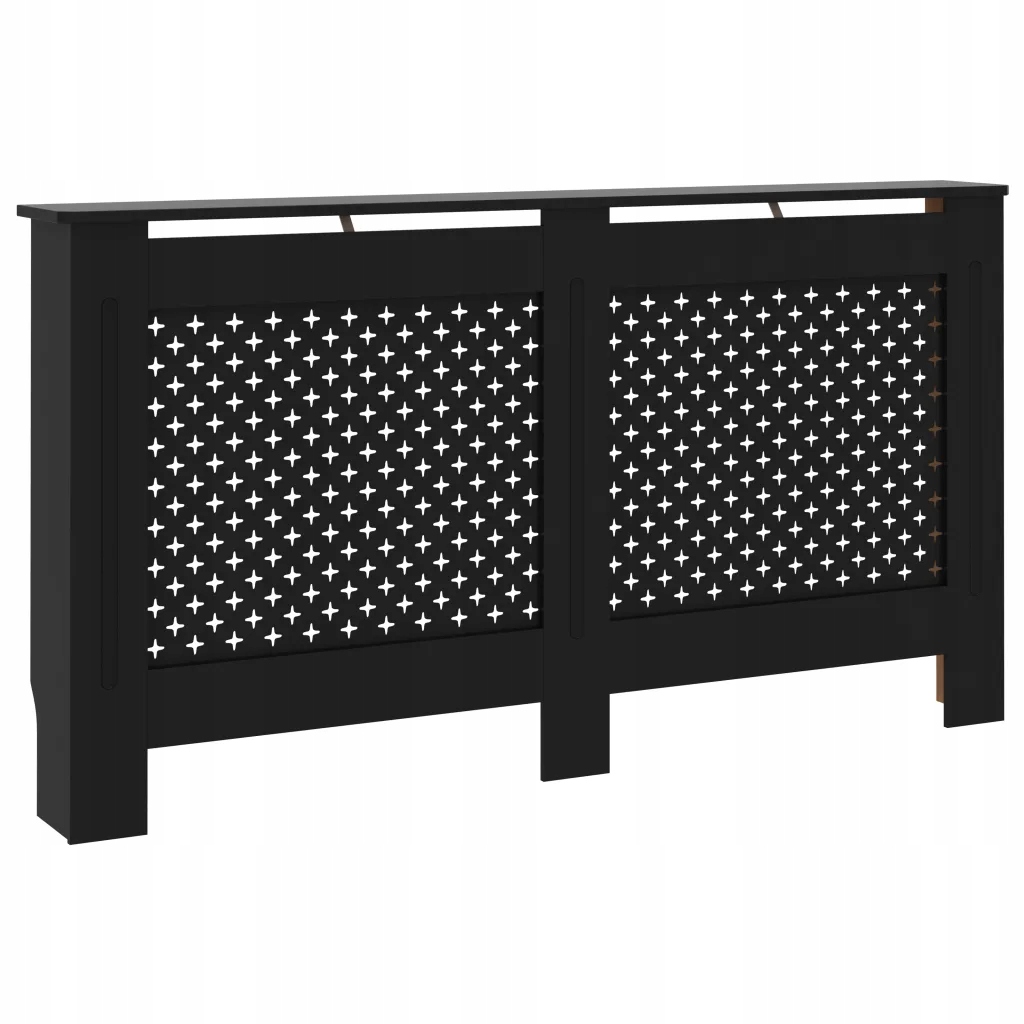 Kryt na radiátor Mdf černý 152 x 19 x 81,5 cm s křížovým vzorem