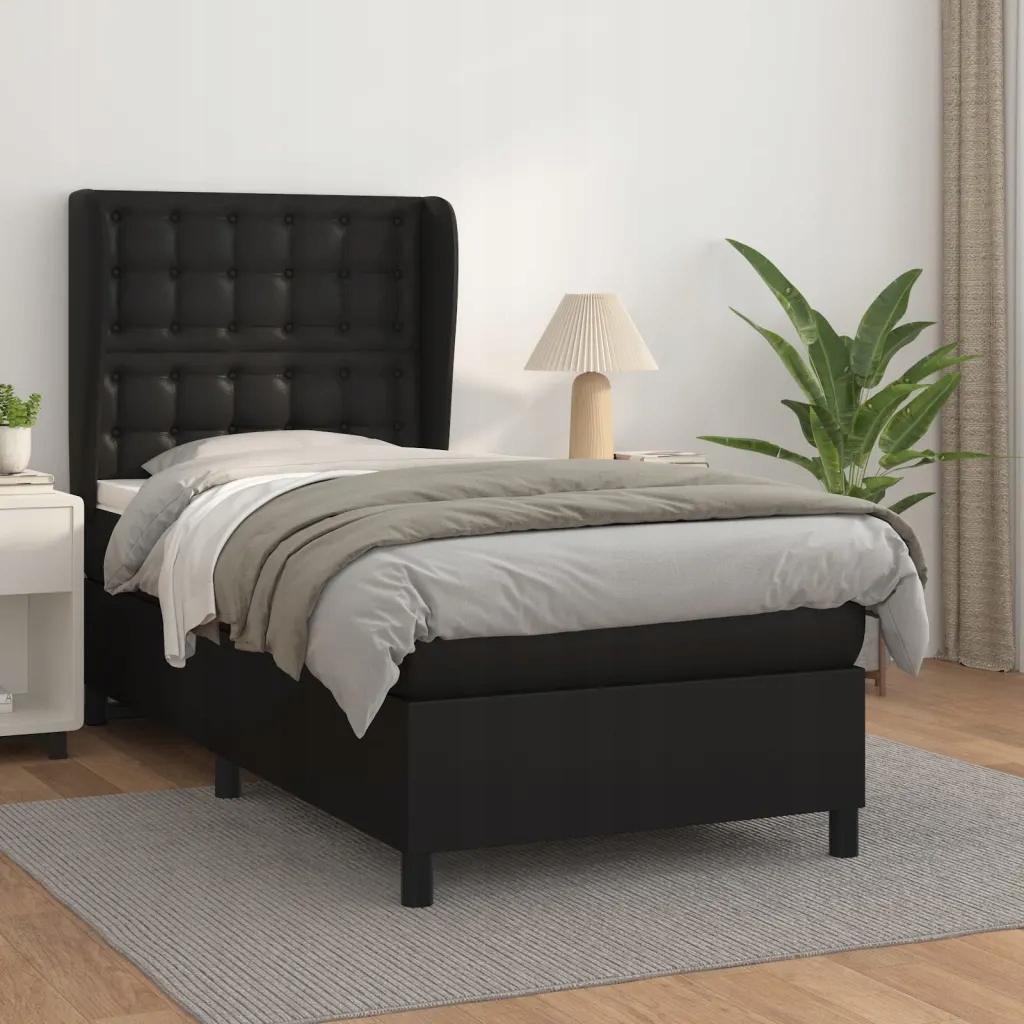 Box spring postel s matrací černá 100x200 cm umělá kůže Černý 3129015