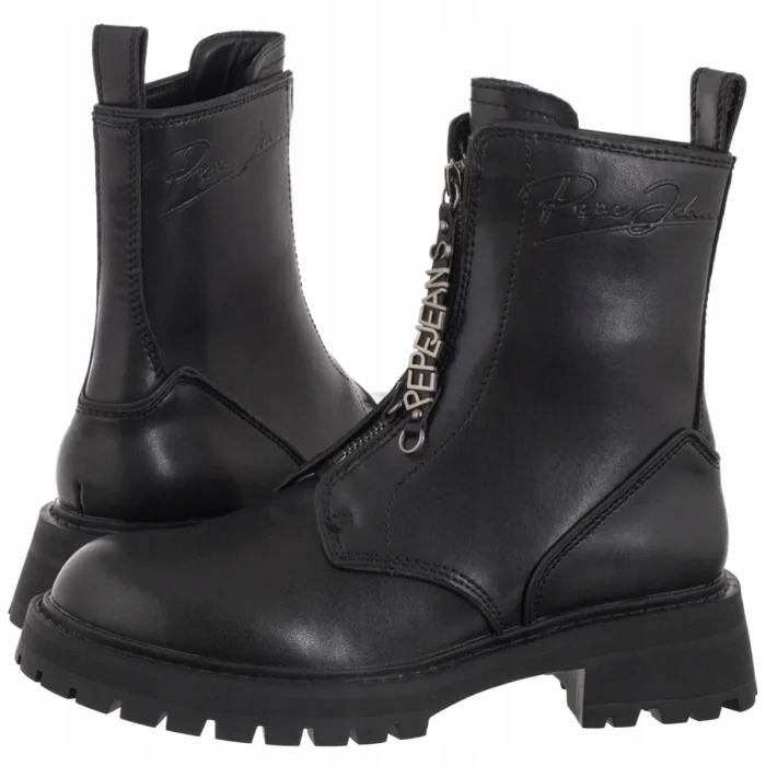 Dámské kožené Kotníkové Boty Pepe Jeans Stacy Black PLS500024 Černé