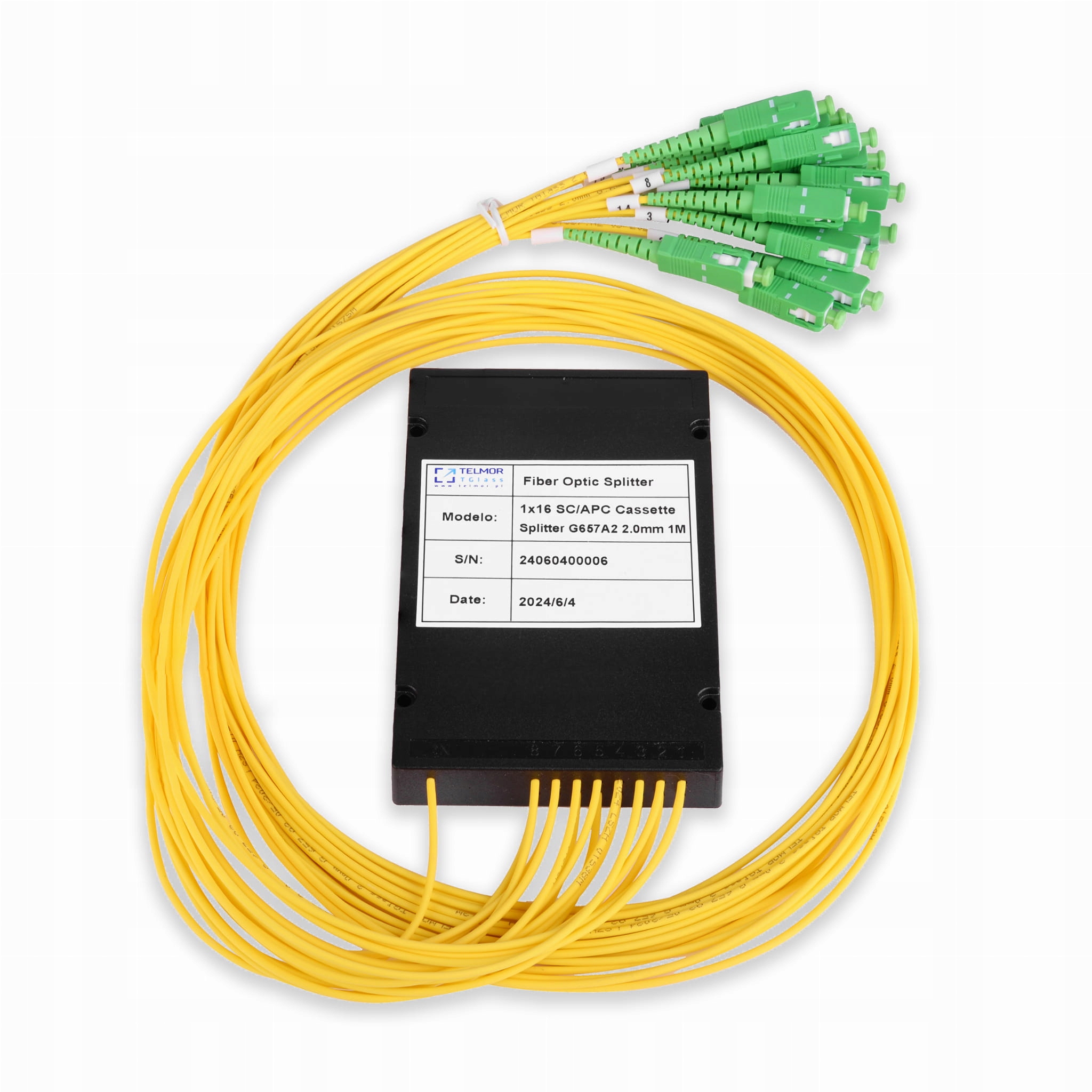 Splitter optyczny Plc Abs 1x16 2.0mm G657A2 Złącza Sc/apc 1m+1m TGlass