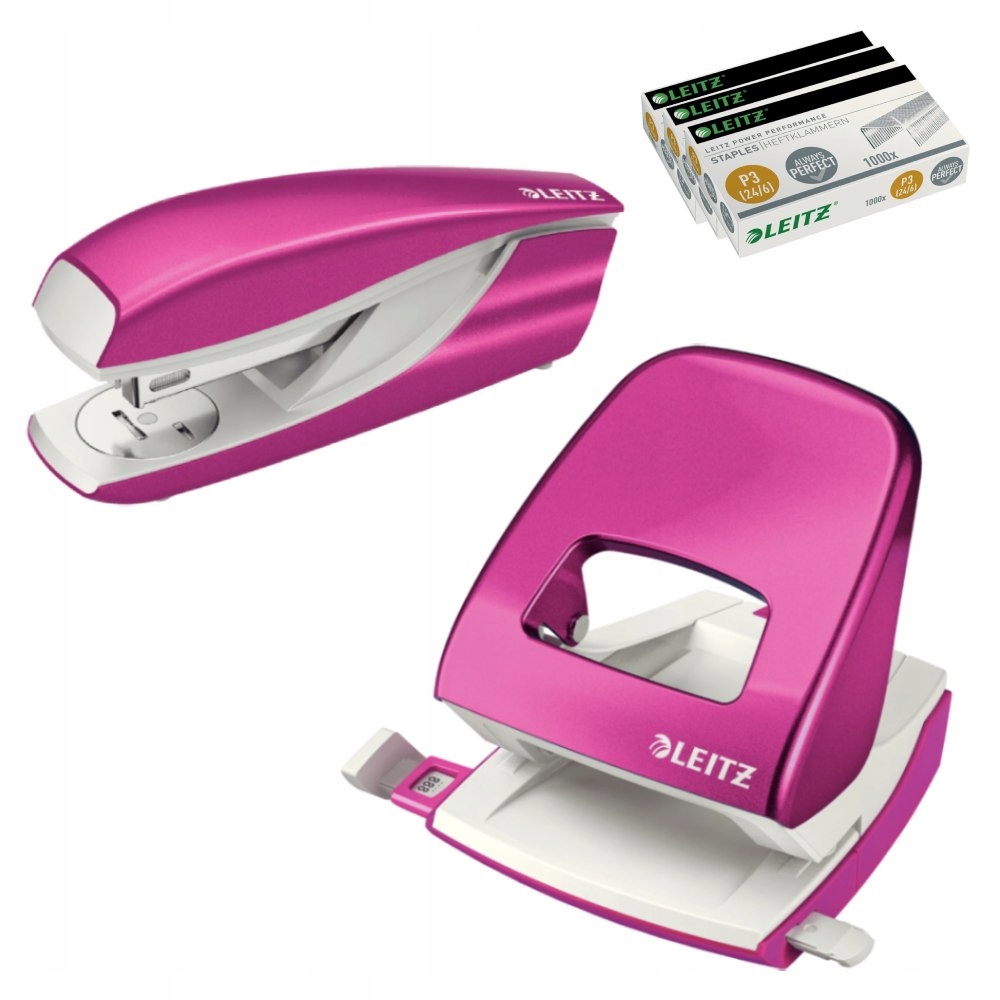 ZESTAW LEITZ WOW Nexxt Różowy Zszywacz + Dziurkacz + 3x Zszywki