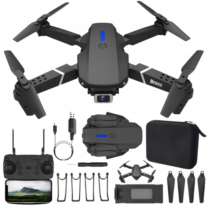 Rinkinys Dronas su kamera E88 PRO dėklas WiFi dla vaikams LED wytrzymały nauka – papildomas komplektas 8 nuotrauka 15