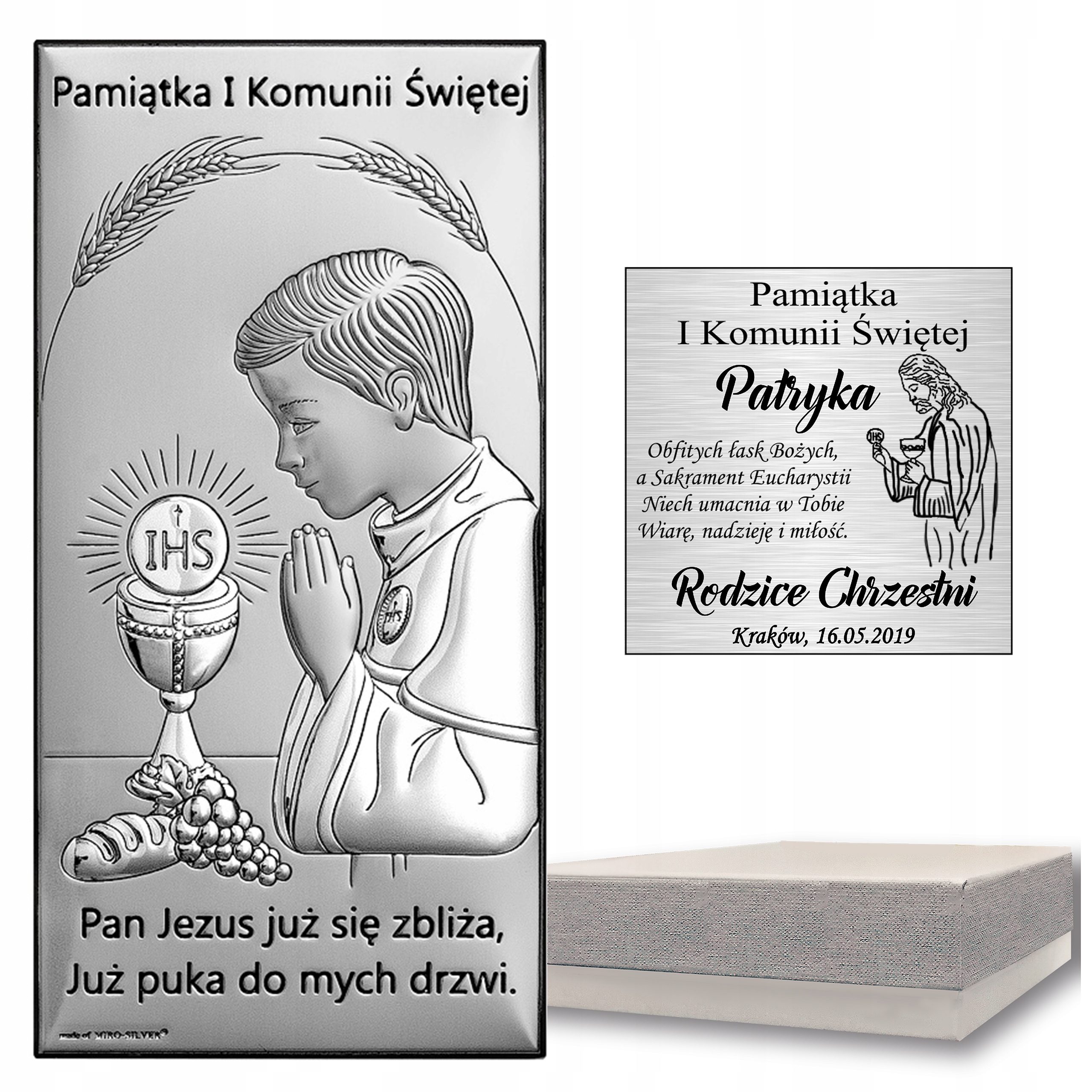 

Pamiątka Komunii Świętej Srebrny Obrazek Grawer