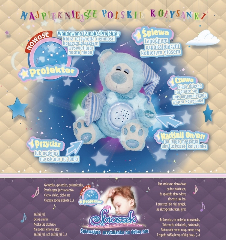 MIŚ ŚPIOSZEK Z PROJEKTOREM BEŻOWY ŚPIEWA KOŁYSANKI EAN (GTIN) 5900851680855