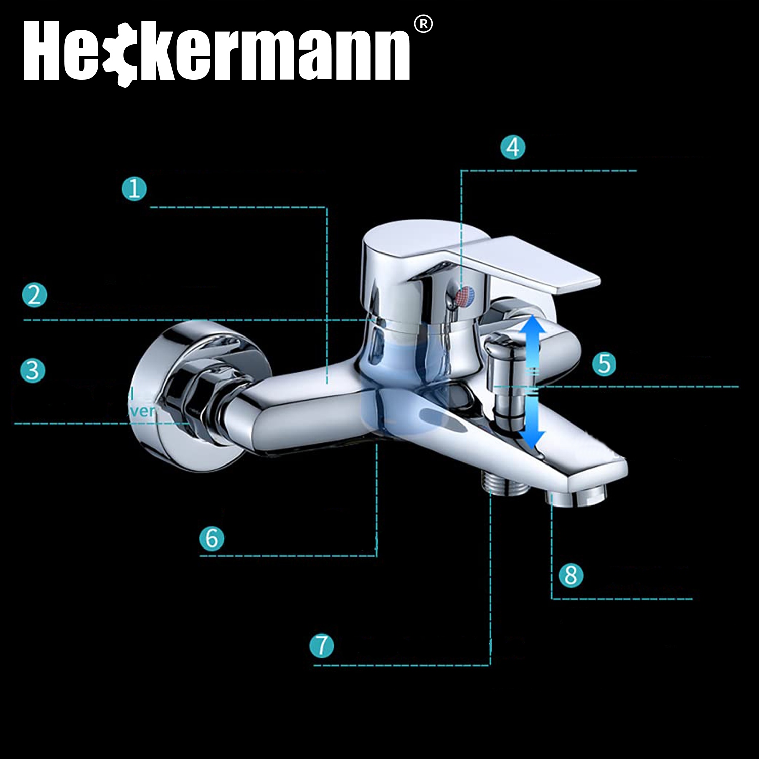 BATERIA NATRYSKOWA PRYSZNICOWA WANNOWA ŚCIENNA CHROM POŁYSK ARMATURA Typ montażu ścienna