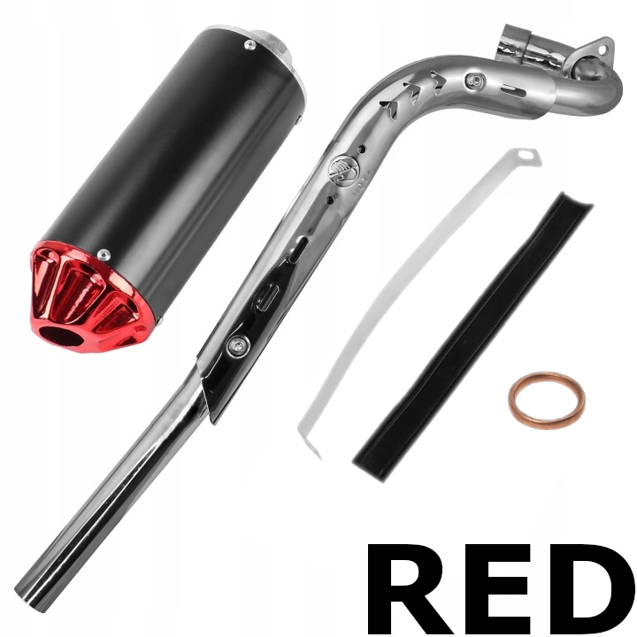 Tłumik Kompletny Czerwony Red Loncin Pit Bike Cross 4T 110 125 140 Tuning
