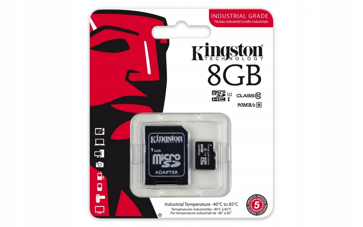 Kingston 8 Gb micro Sdhc Class 10 UHS-1+ Sd 90MB/s Industrial karta pamięci