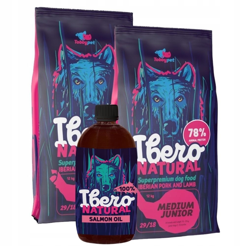 Levně Balíček pro štěňata středních plemen Ibero Medium Junior 2x3 kg lososový olej