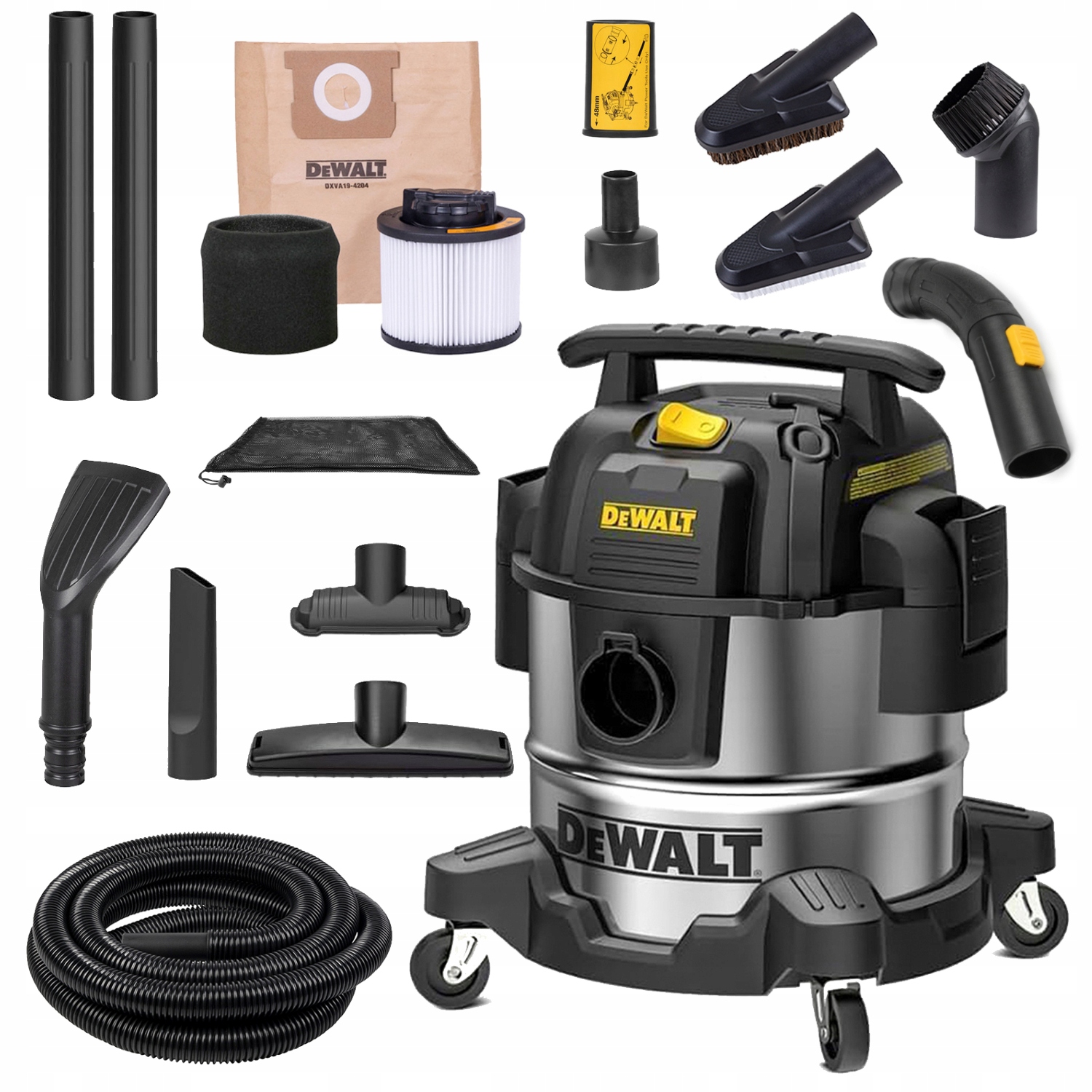 Dewalt Odkurzacz Przemysłowy Bezworkowy Inox Set Do Czyszczenia Auta
