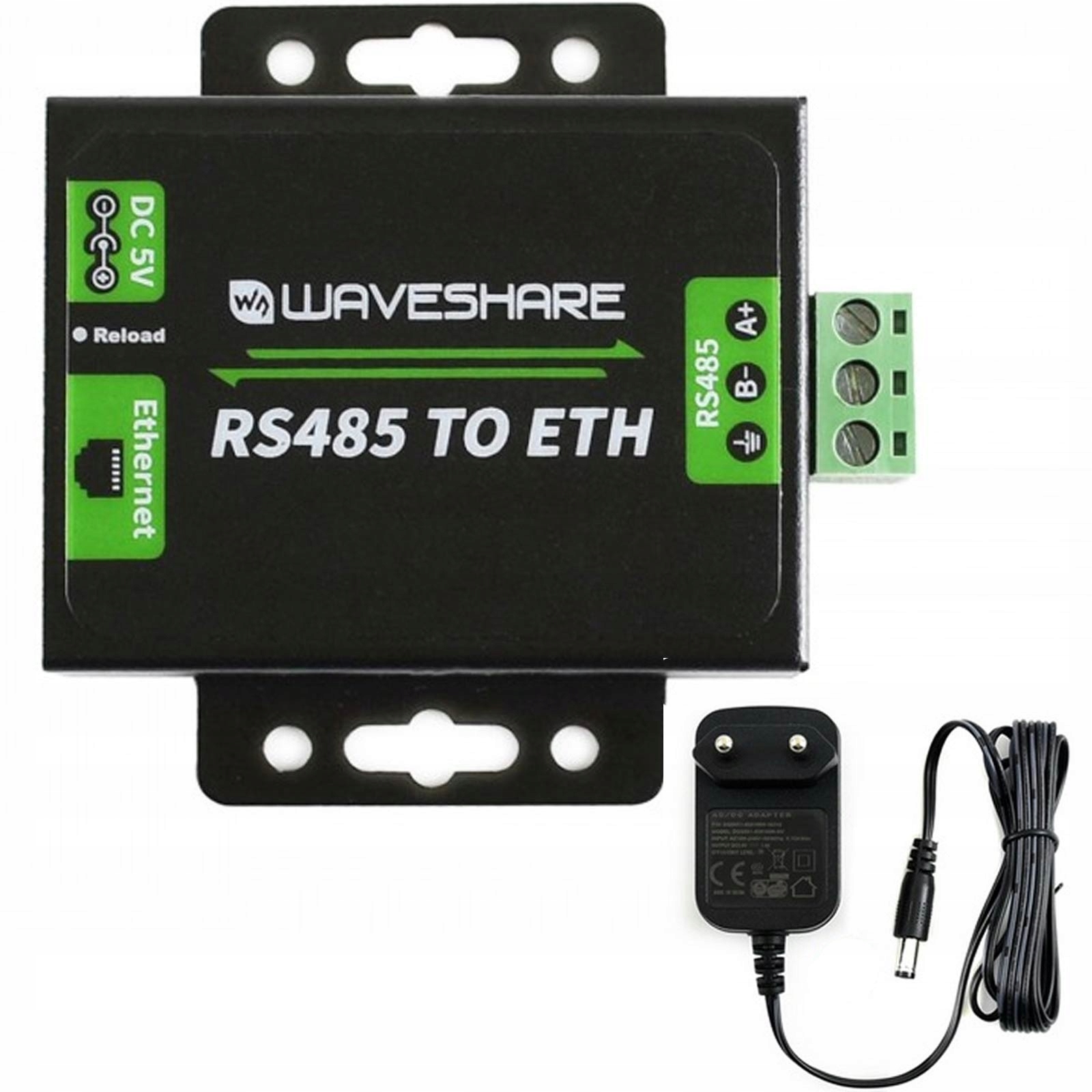 Konwerter RS485-Ethernet Waveshare RJ45 przemysłowy izolowany zasilacz