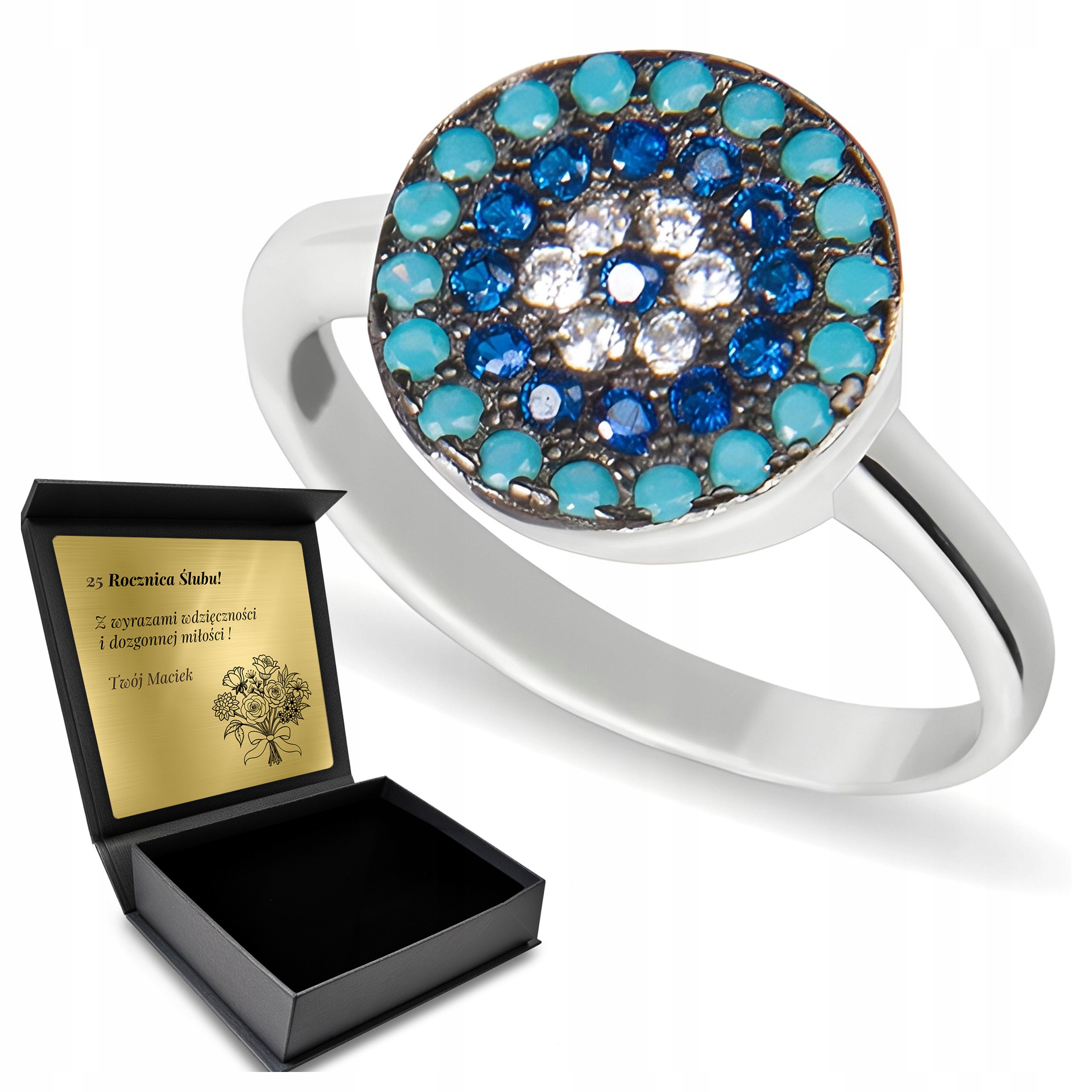 Turecký stříbrný Prstýnek , Prorokovo oko Zirkony , Jemná, Decentní Gravírování