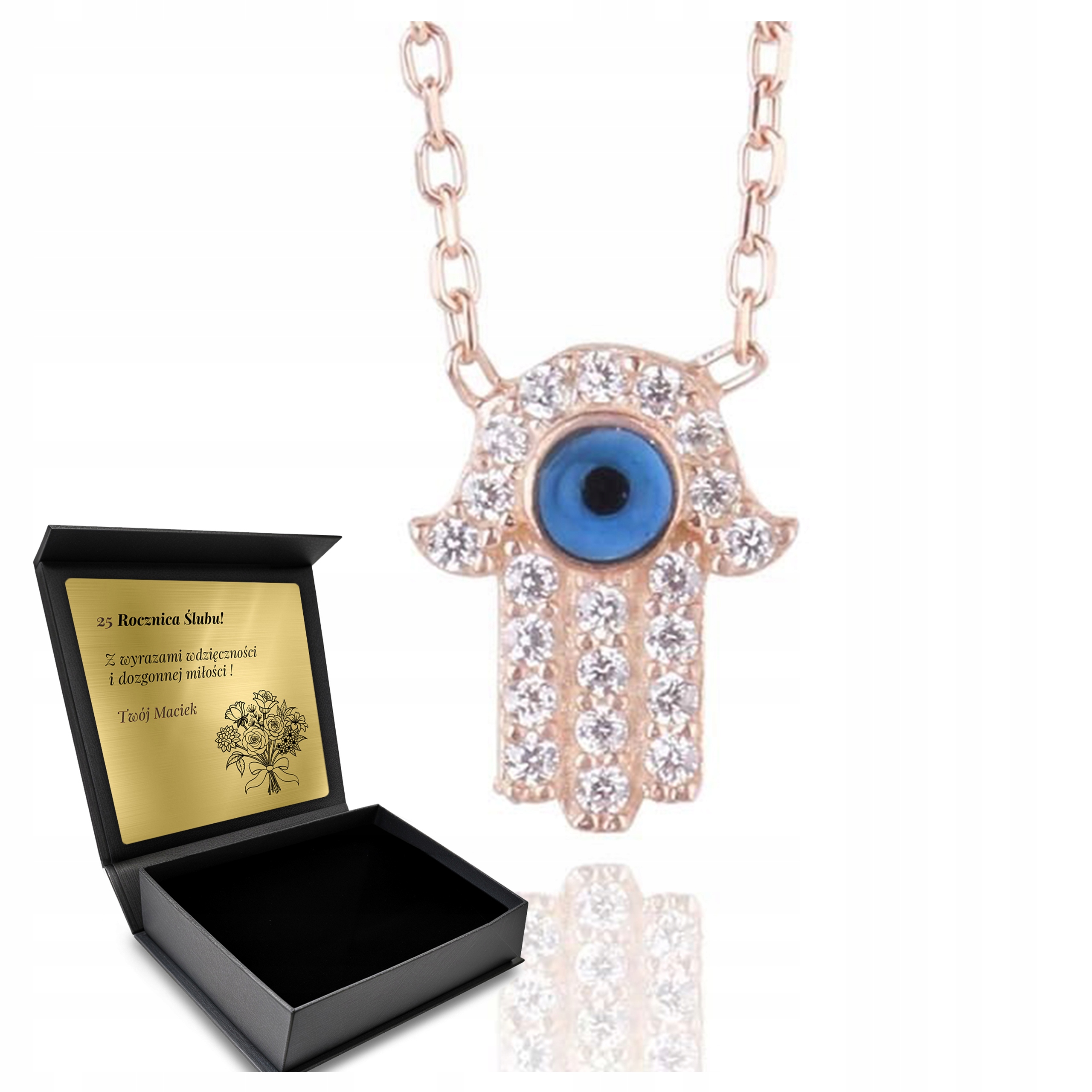 Pozlacený Stříbrný Náhrdelník Ruka Fatimy S Okem Prozřetelnosti, Jemný Gravírování