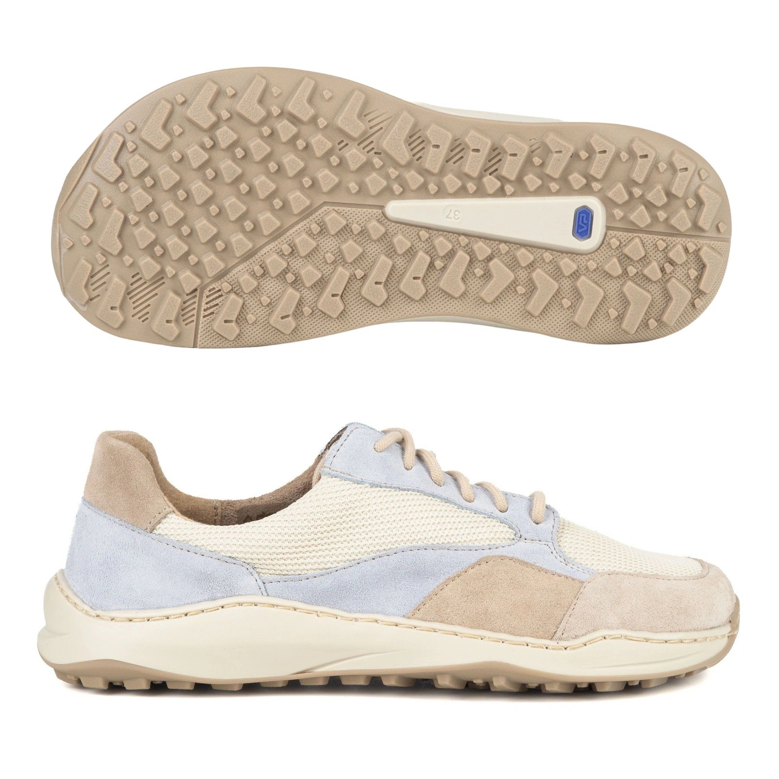 Dámské barefootové boty Urban Trail Sneakers kožené béžové s modrou barvou 39