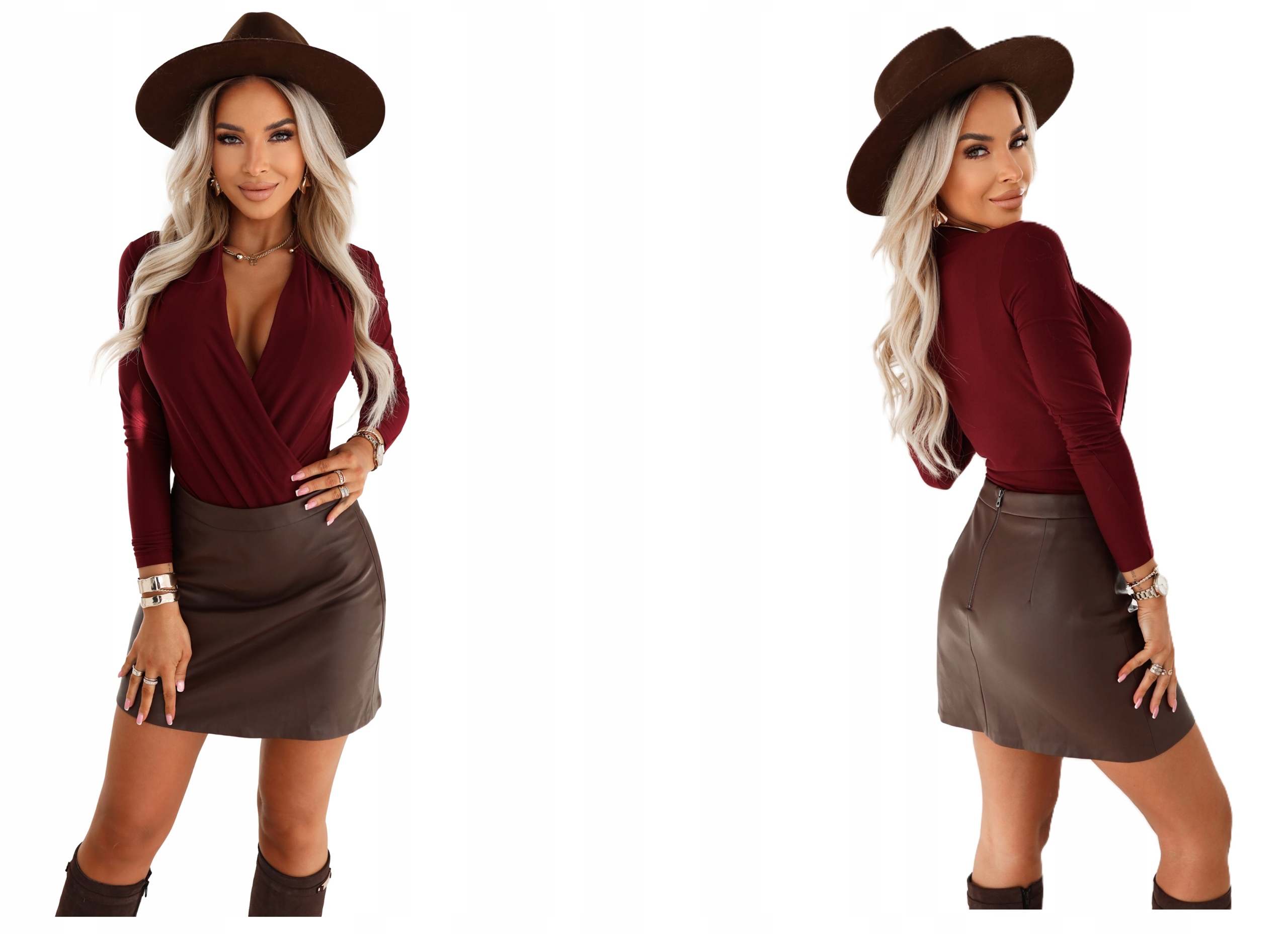 Klasické Elastické Body S Odvážným Hlubokým Výstřihem, Bordó, Velikost XL