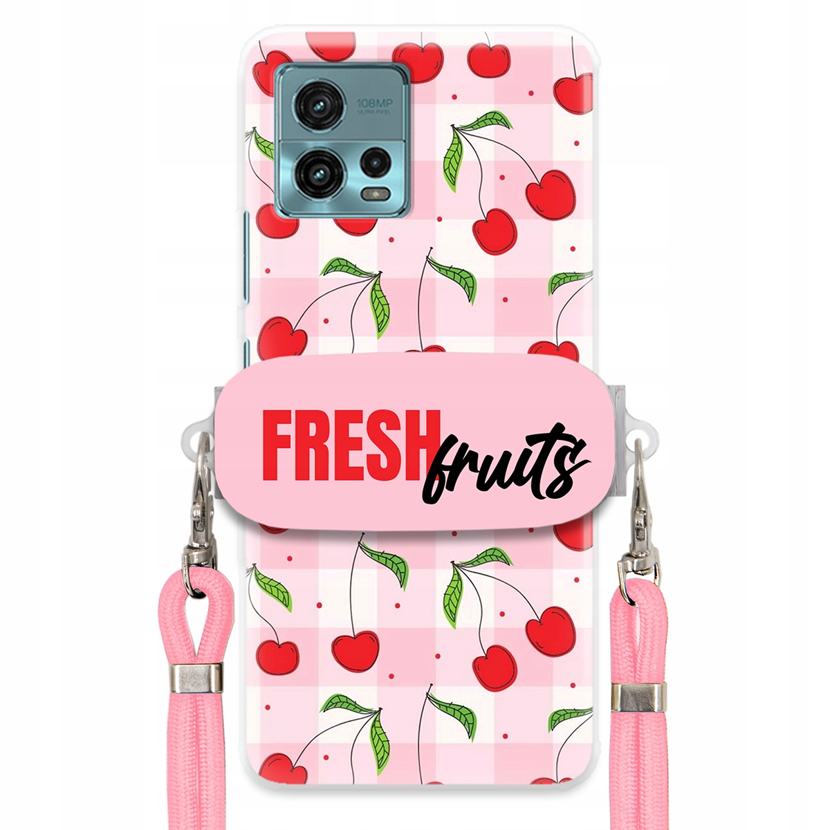 Pouzdro pro Motorola G72 Case Držák Šňůrka Růžová Fresh Fruits Mřížka Ovoce