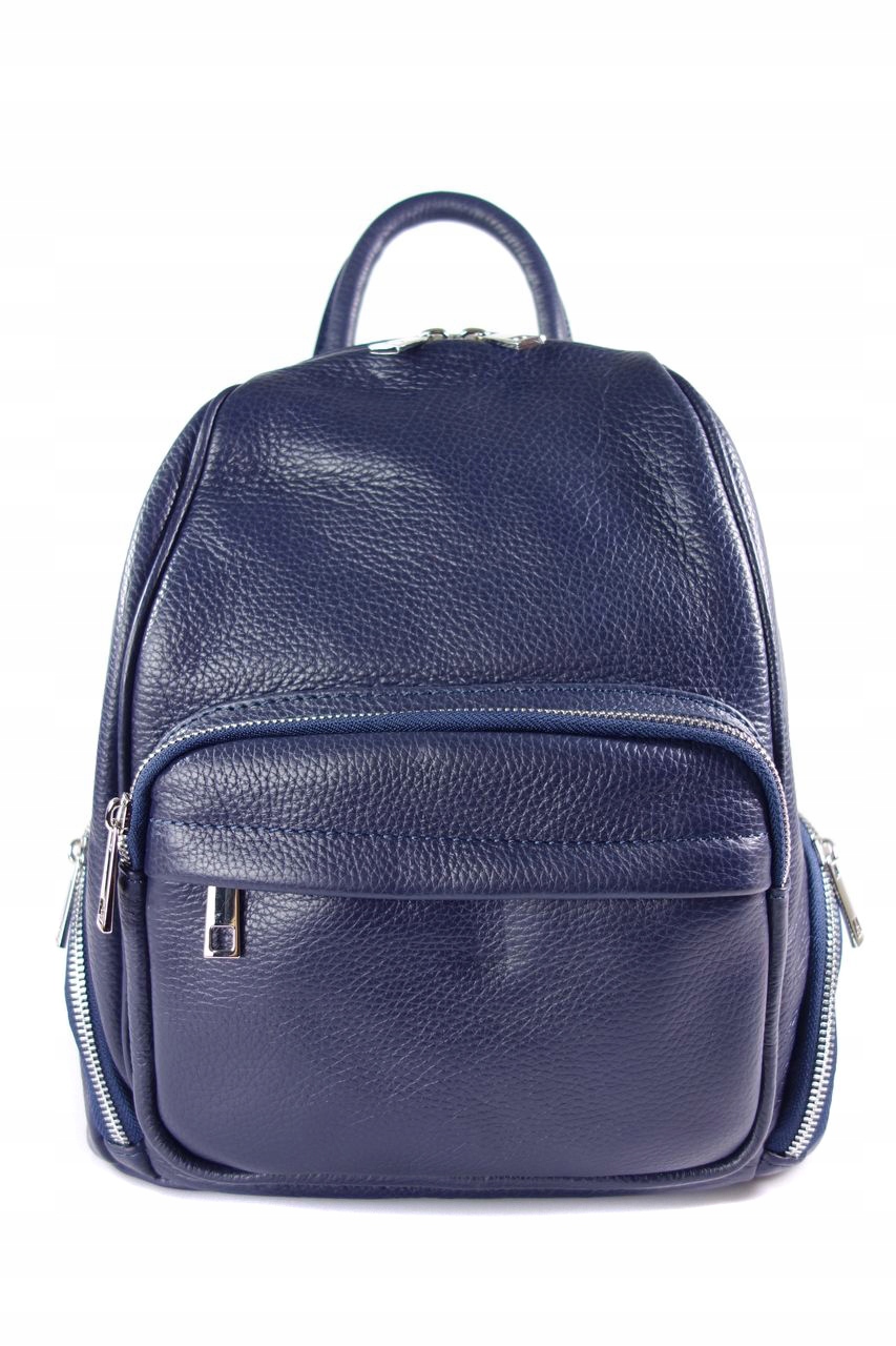 Krásný a prostorný italský batoh Vera Pelle kožený s mnoha úložnými prostory, tmavě modrý