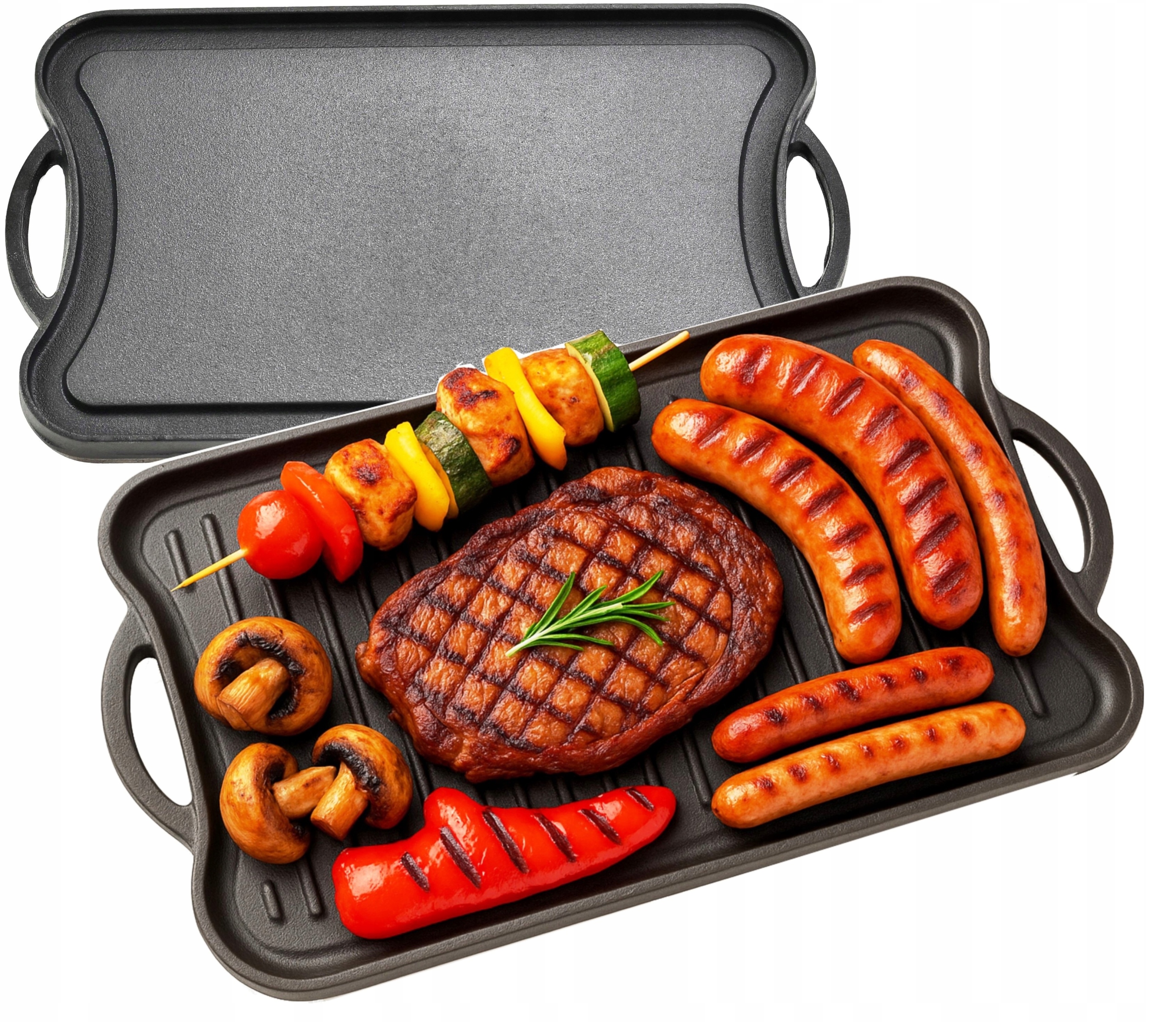 Płyta ŻELIWNA Dwustronna RUSZT na grill ognisko Patelnia Grillowa 42x26 cm