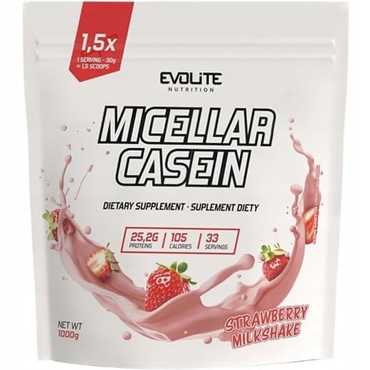 Evolite Micellar Casein 1000 g – protein micelární kasein jahoda