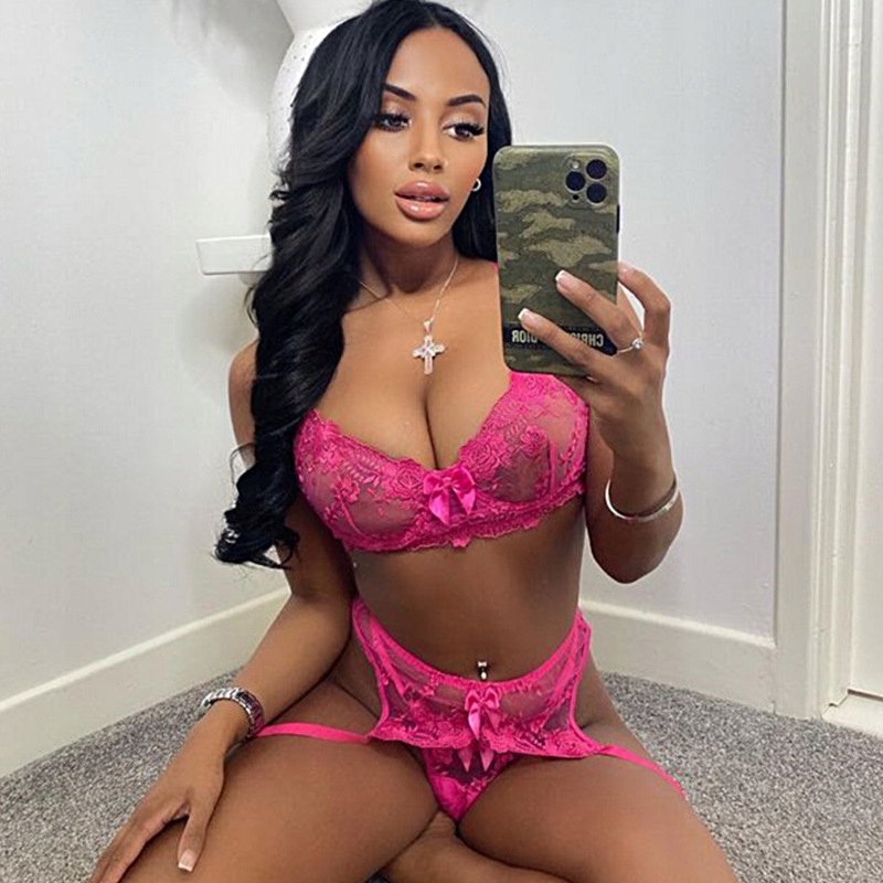 SEKSOWNY KOMPLET BIELIZNY TRZYCZĘŚCIOWY RÓŻOWY XL Rozmiar XL