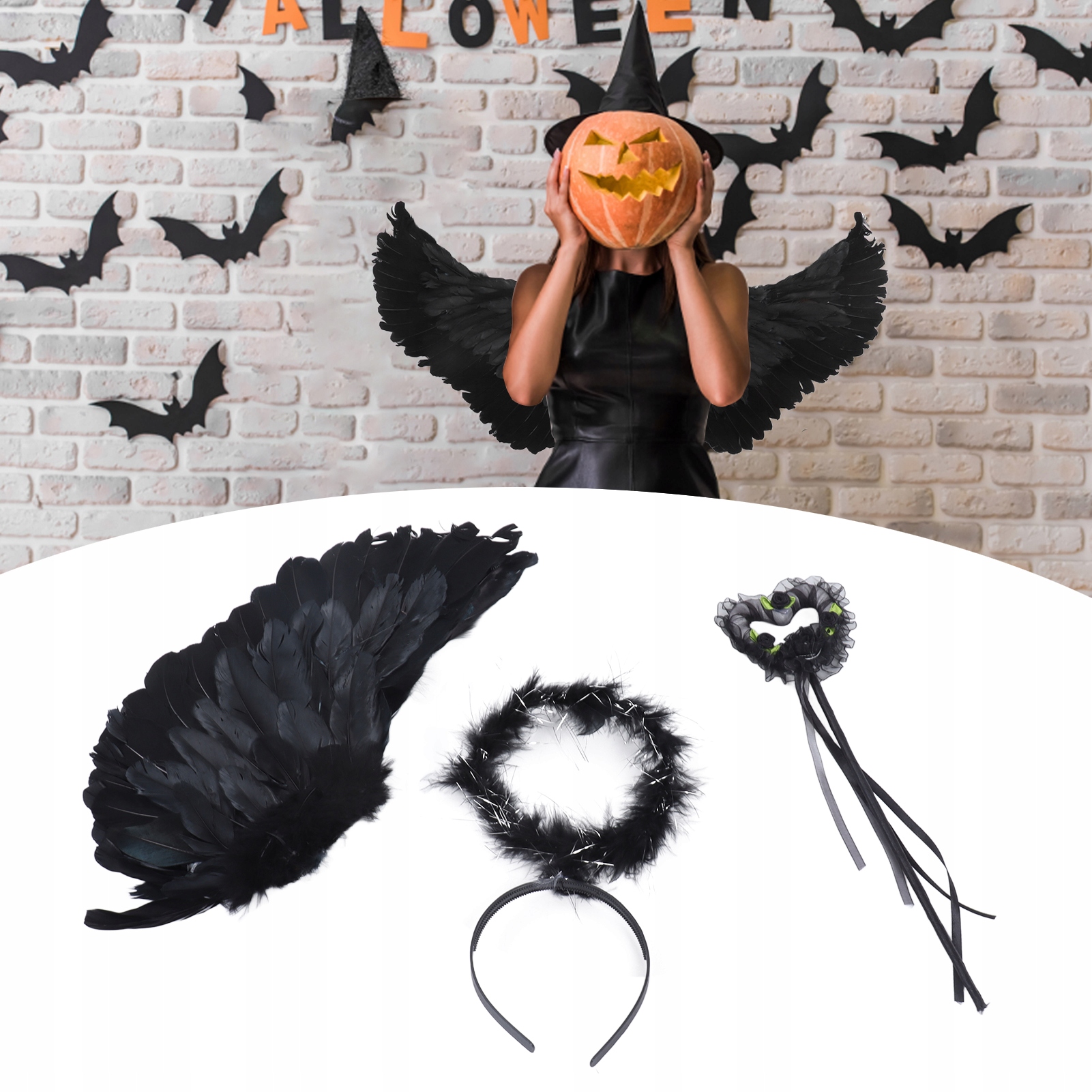 SKRZYDŁA ANIOŁA CZARNE PIÓRA DUŻE 105X45CM KARNAWAŁ Kolor czarny