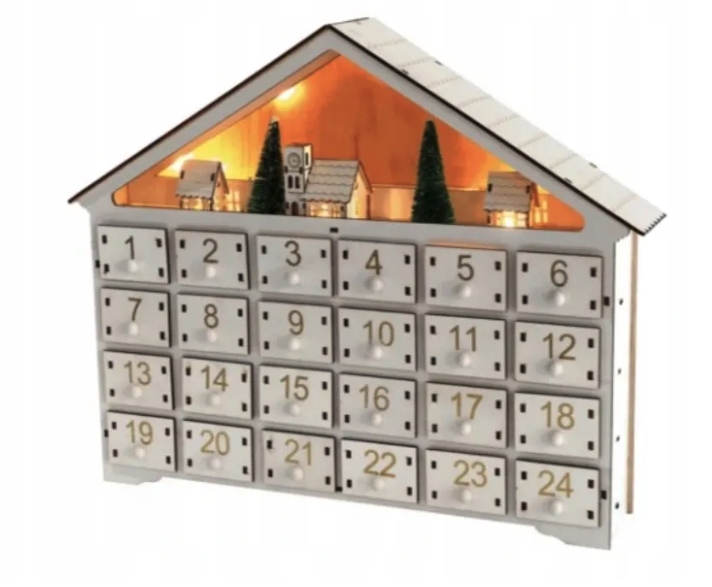 Dřevěný Adventní Kalendář Bílý Domeček Diy Led