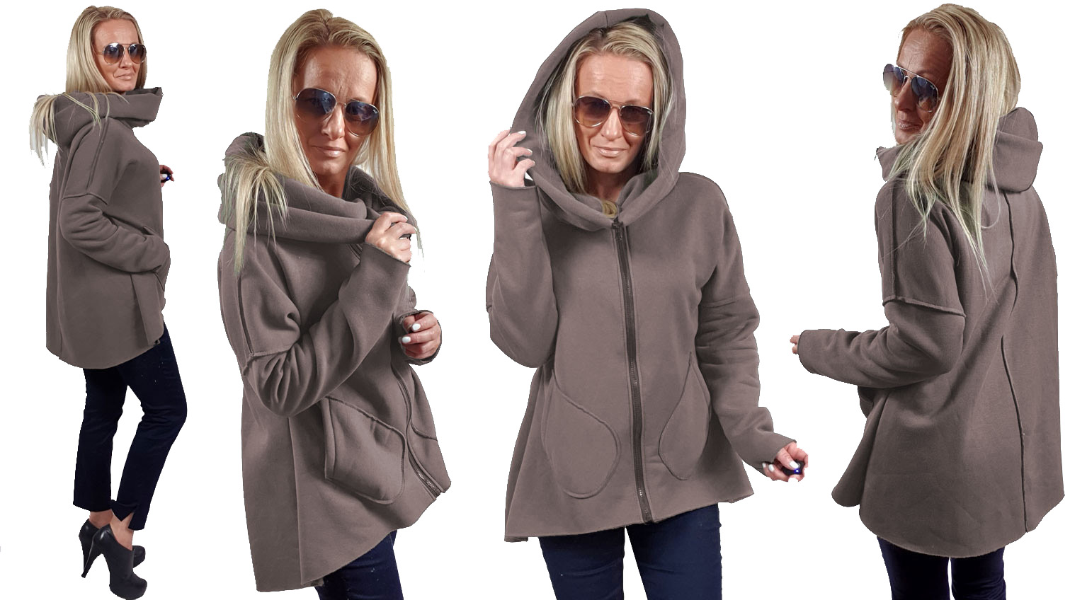 

Asymetryczna Bluza Tunika Kardigan Komin Kaptur S