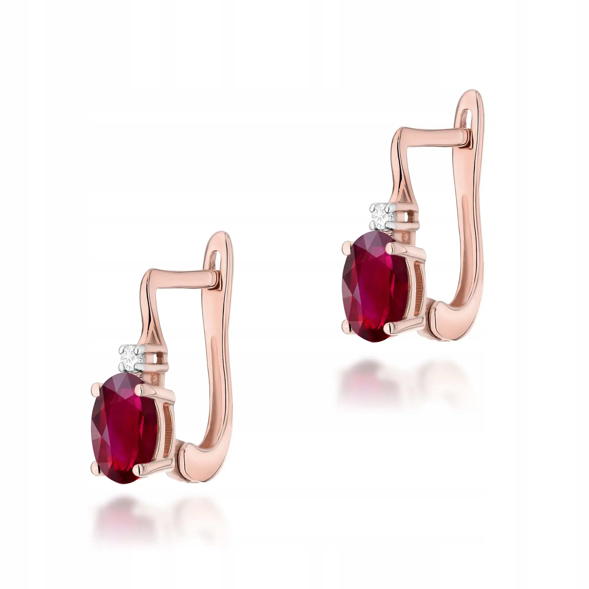 Zlaté Náušnice 585 s rubínem, růžové zlato, velkolepý dárek pro ni