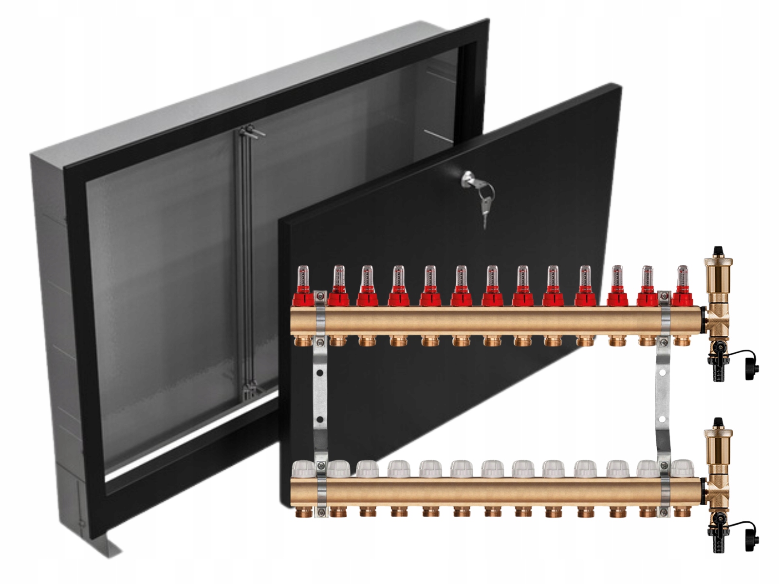 Mosazný Rozdělovač 13 Sekcí Podomítková Skříňka Černá