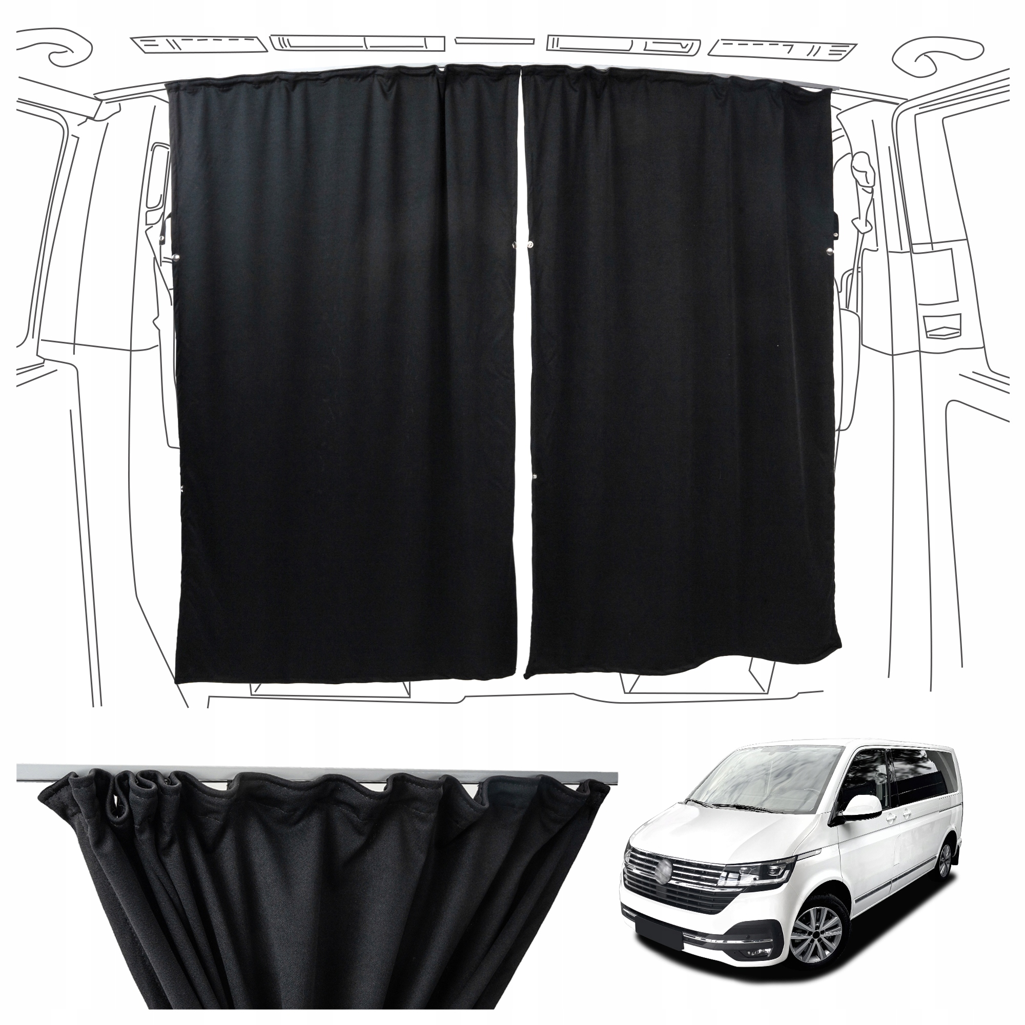 Zatemňovacie závesy prednej kabíny pre Vw Multivan VI T6.1 2019-2022