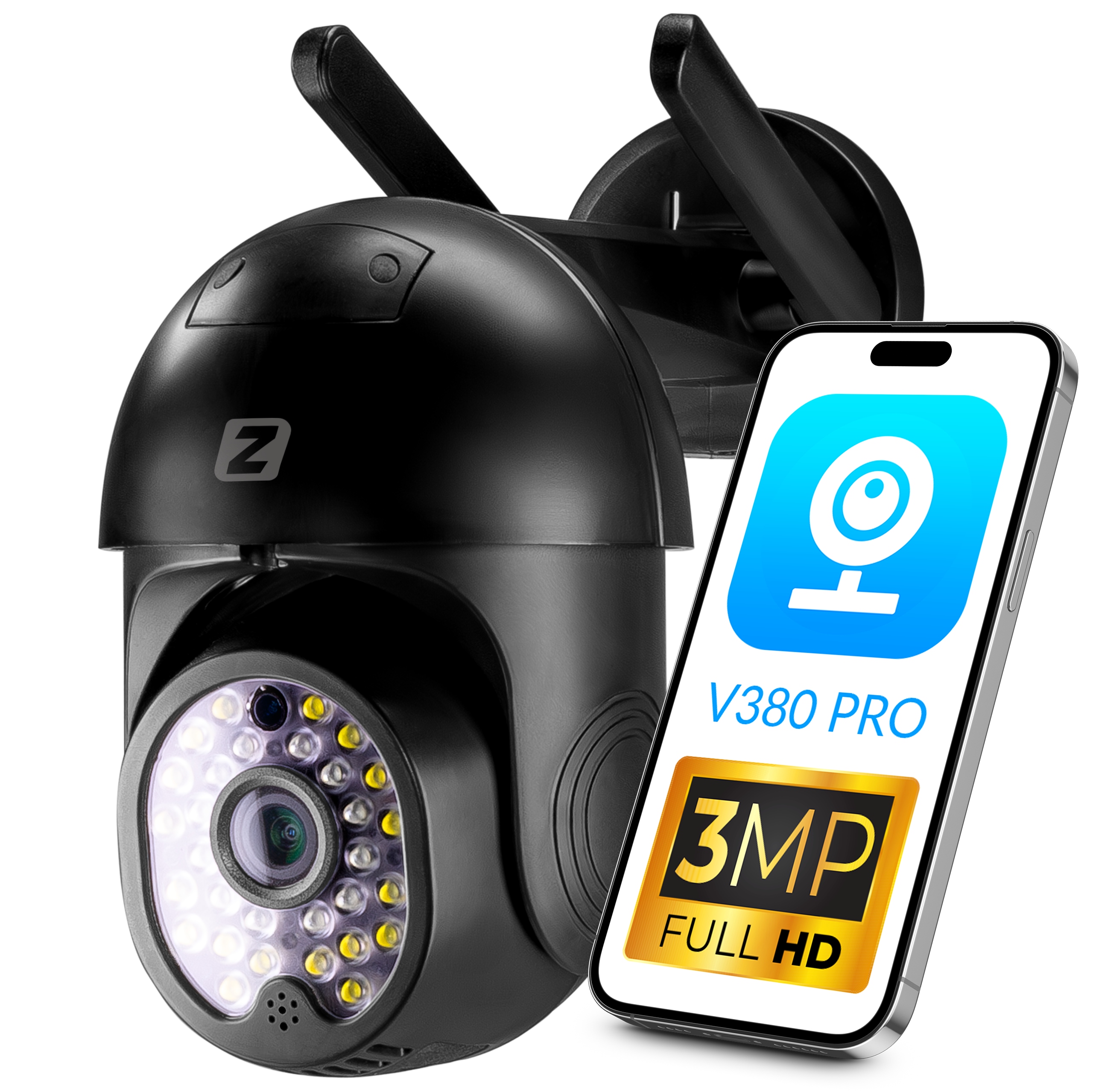 Zewnętrzna Kamera Obrotowa Ip 3MPx WiFi Czarna ZOOMx4